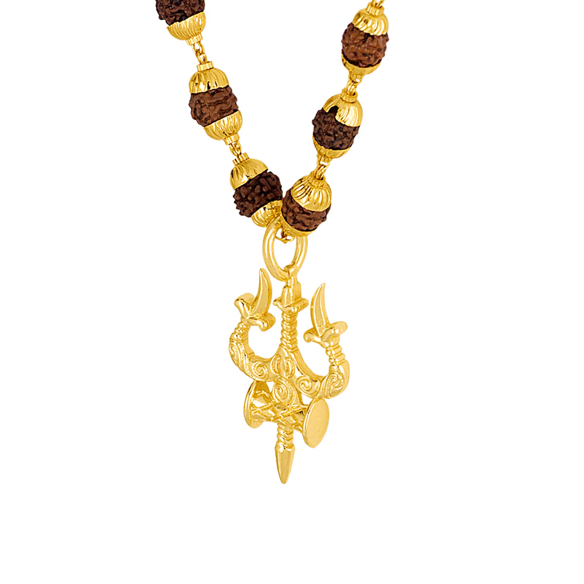 Timeless Gold Plated Mahadev Trishul Rudraksha Beaded Necklace - Image 2