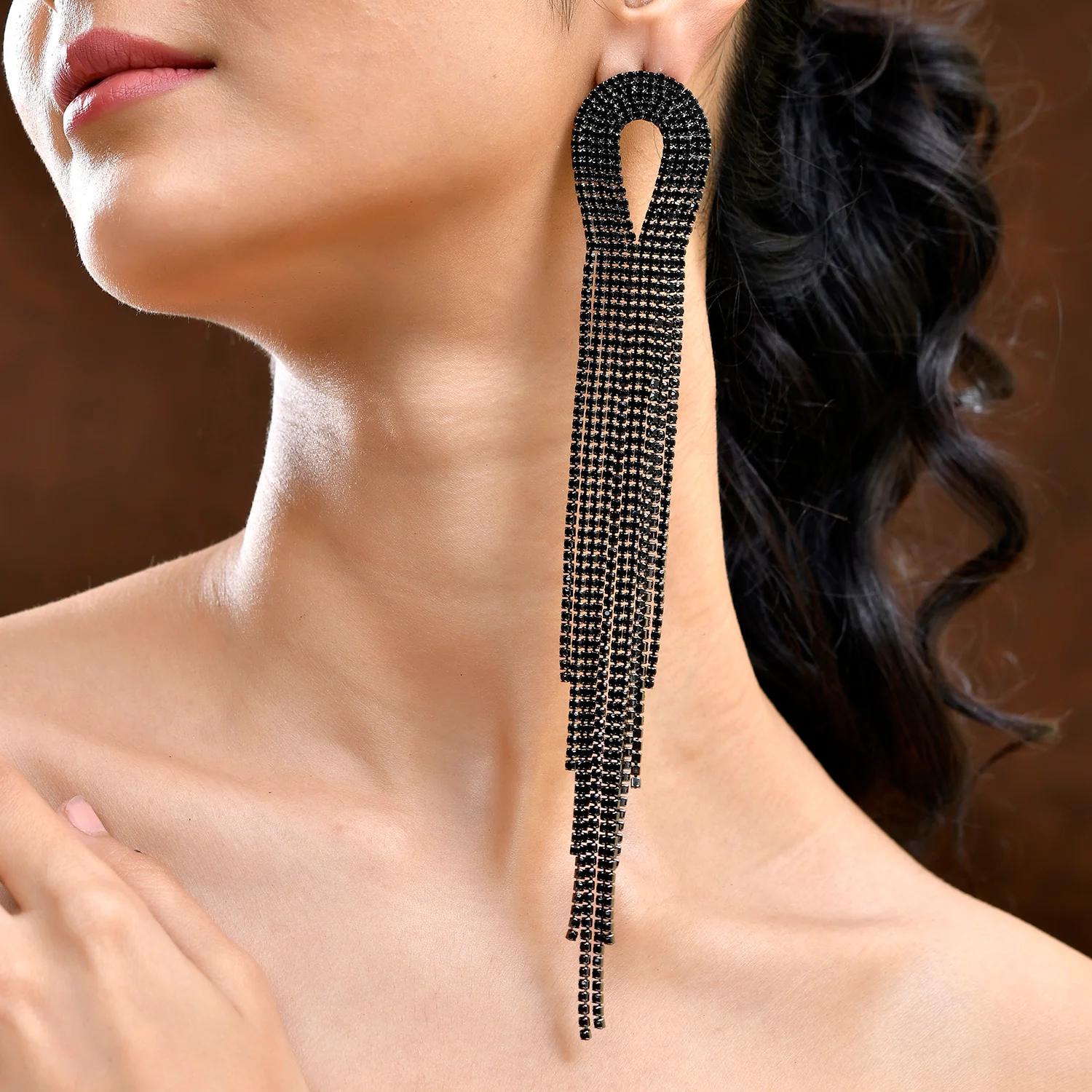 Timeless Sparkle Crystal Flow Infinity Black Rhinestone Danglers Earrings - Image 2