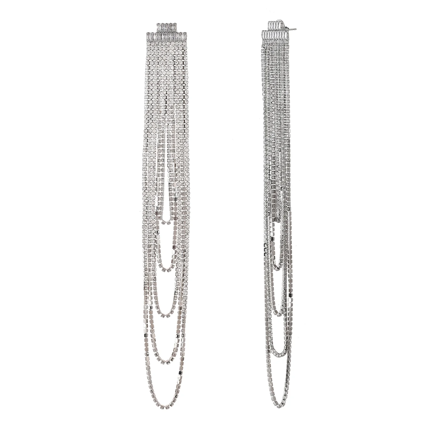 Timeless Sparkle Crystal Rain Multi-Layer Silver Rhinestone Earrings - Image 3