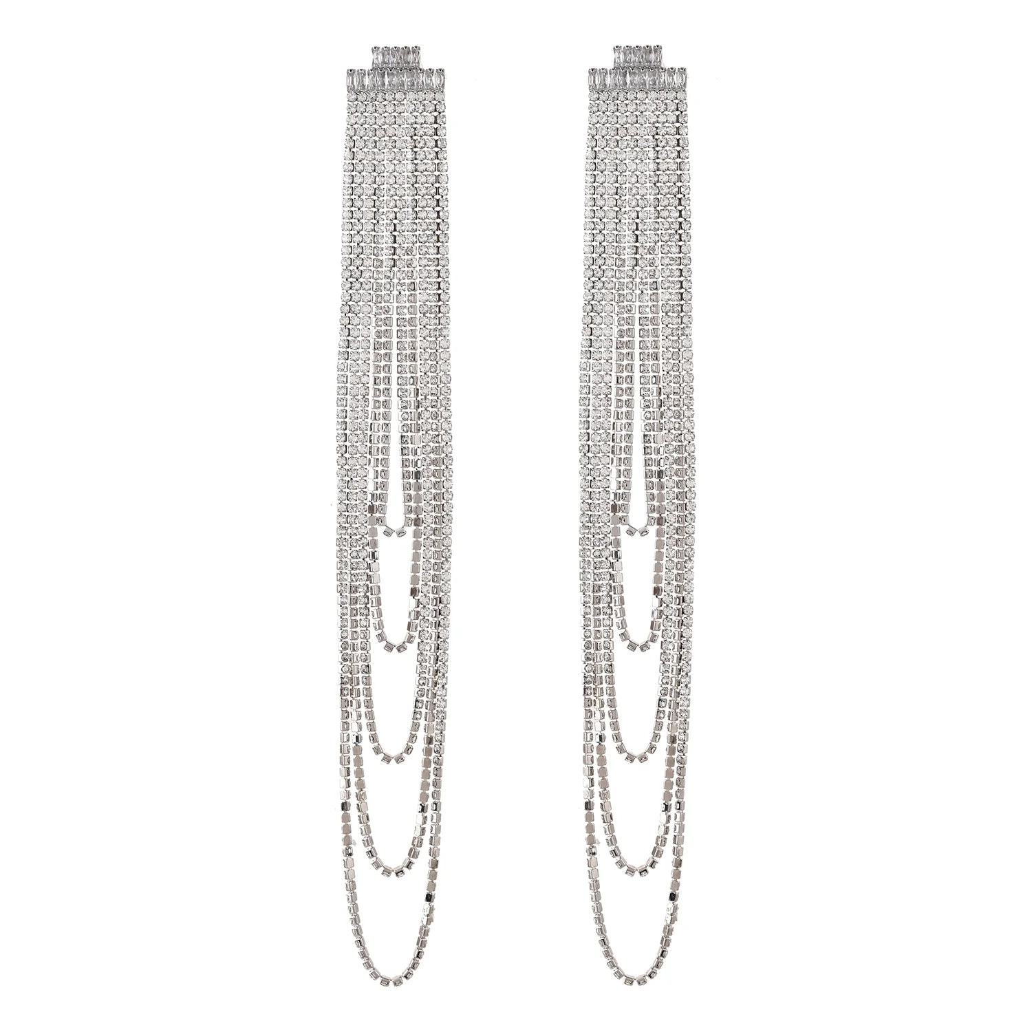 Timeless Sparkle Crystal Rain Multi-Layer Silver Rhinestone Earrings - Image 4