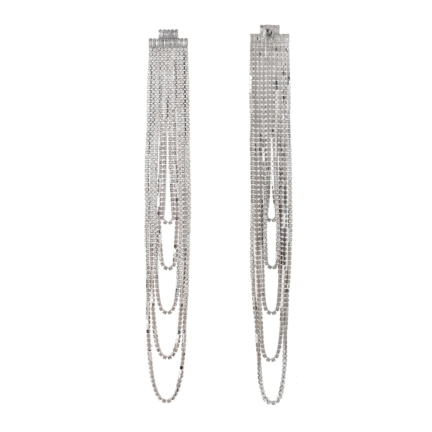 Timeless Sparkle Crystal Rain Multi-Layer Silver Rhinestone Earrings - Image 5