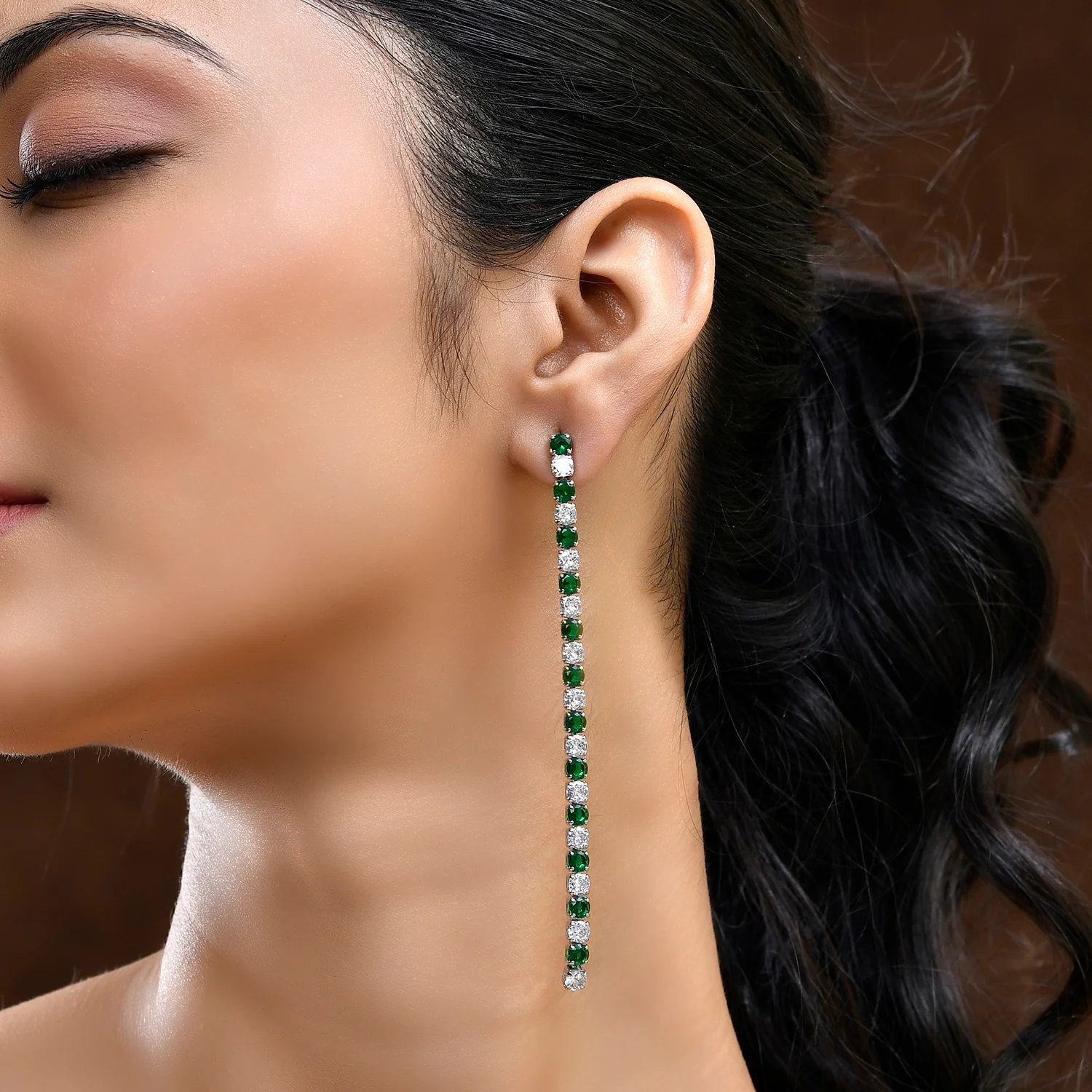 Timeless Sparkle Dream Glow Green Rhinestone Dangler Earrings - Image 2
