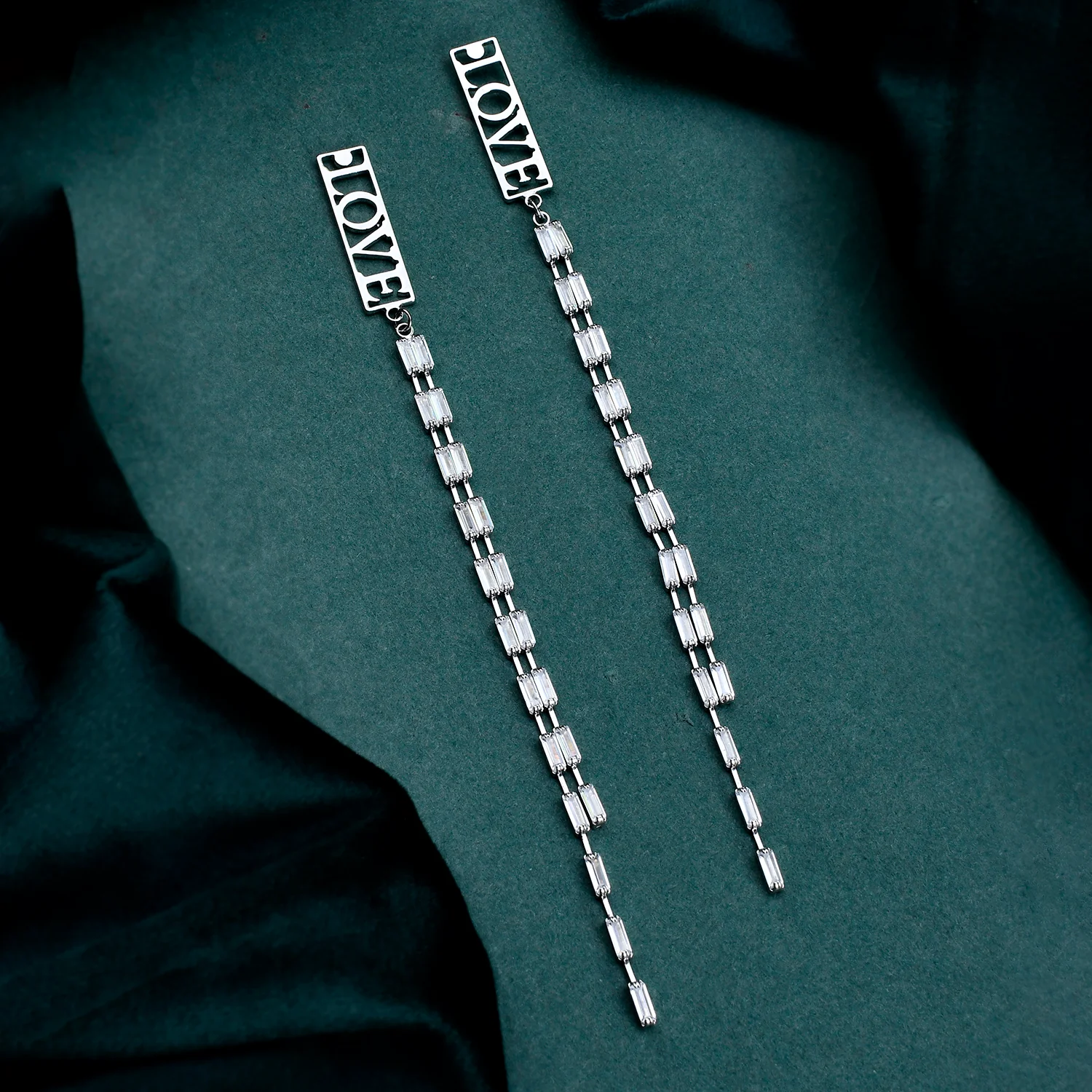 Timeless Sparkle Endless Love Long Rhinestone Dangler Earrings