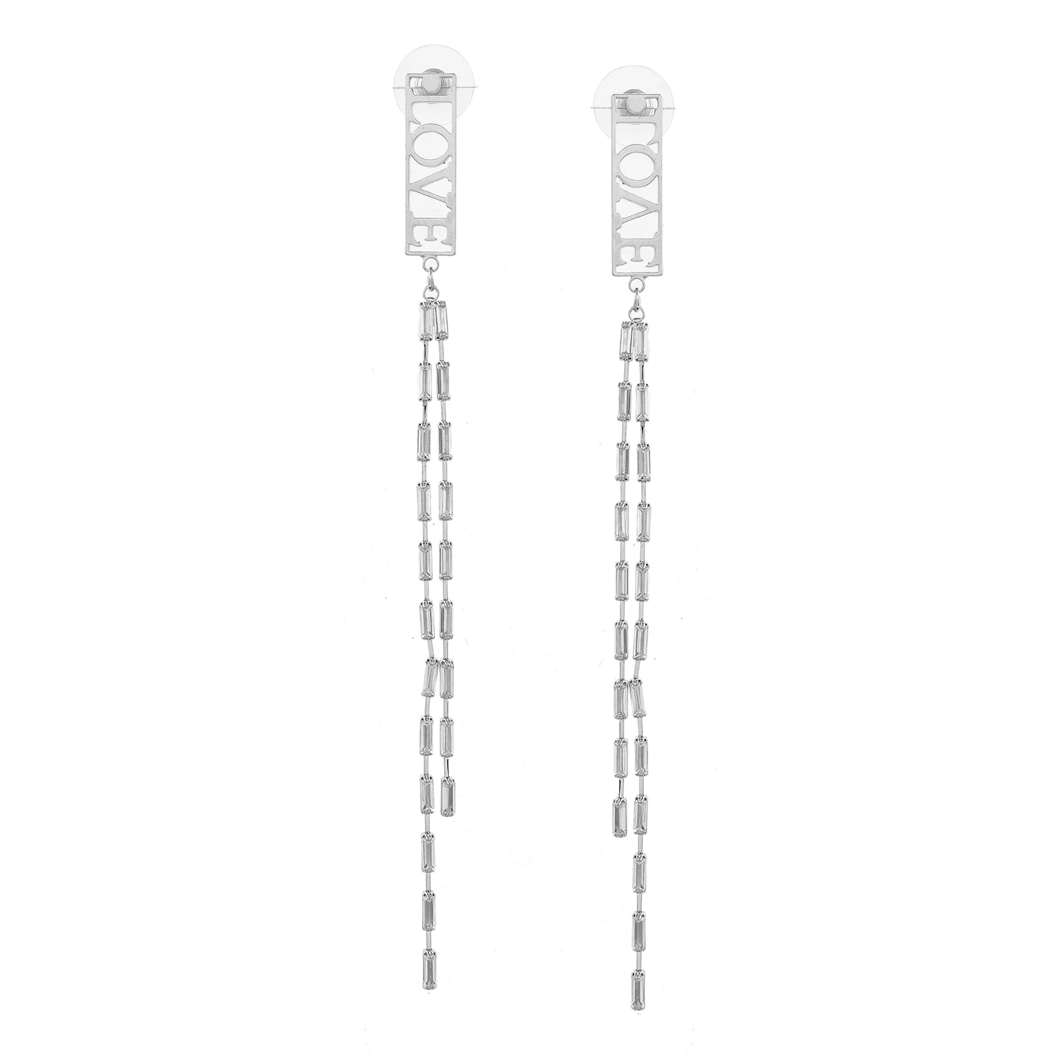Timeless Sparkle Endless Love Long Rhinestone Dangler Earrings - Image 4