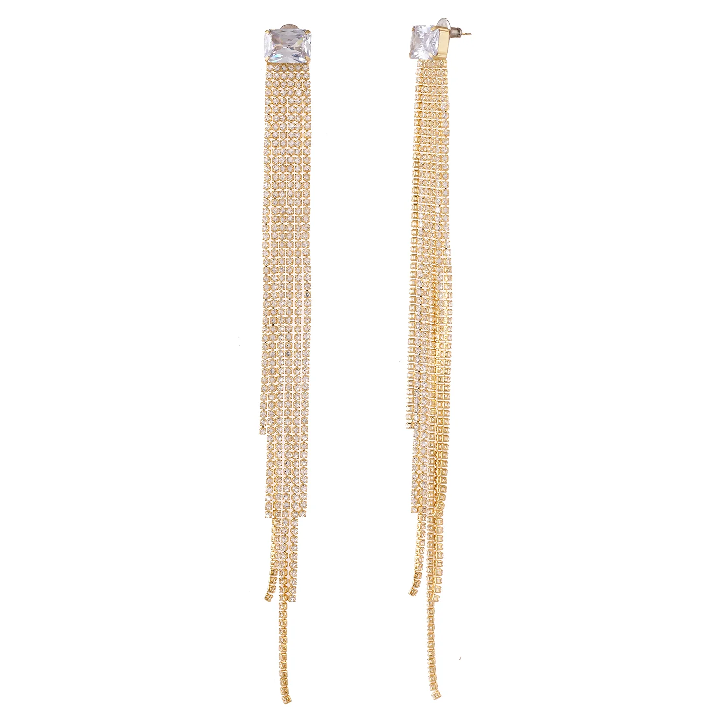 Timeless Sparkle Glam Flow Long Rhinestone Dangler Earrings - Image 3