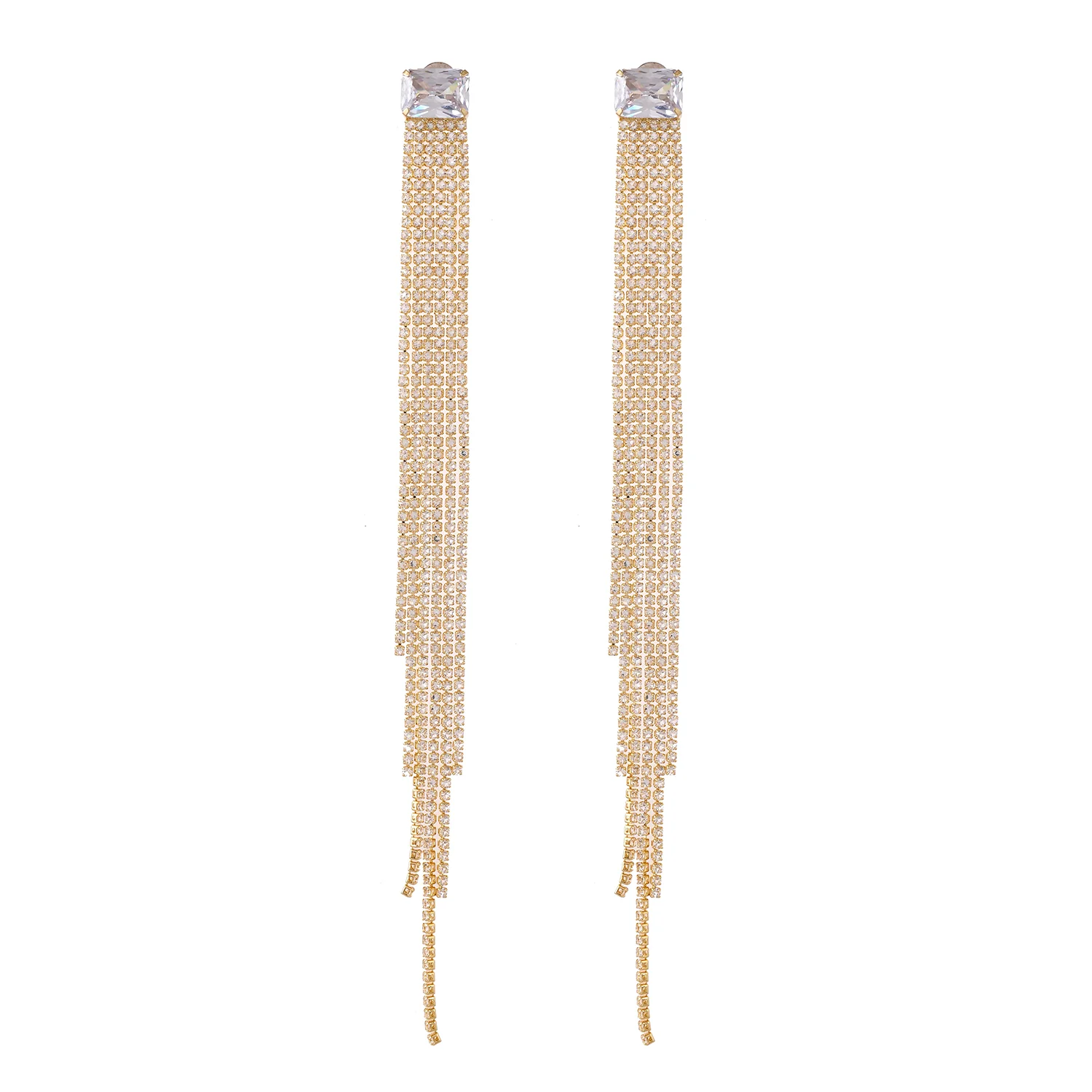Timeless Sparkle Glam Flow Long Rhinestone Dangler Earrings - Image 4