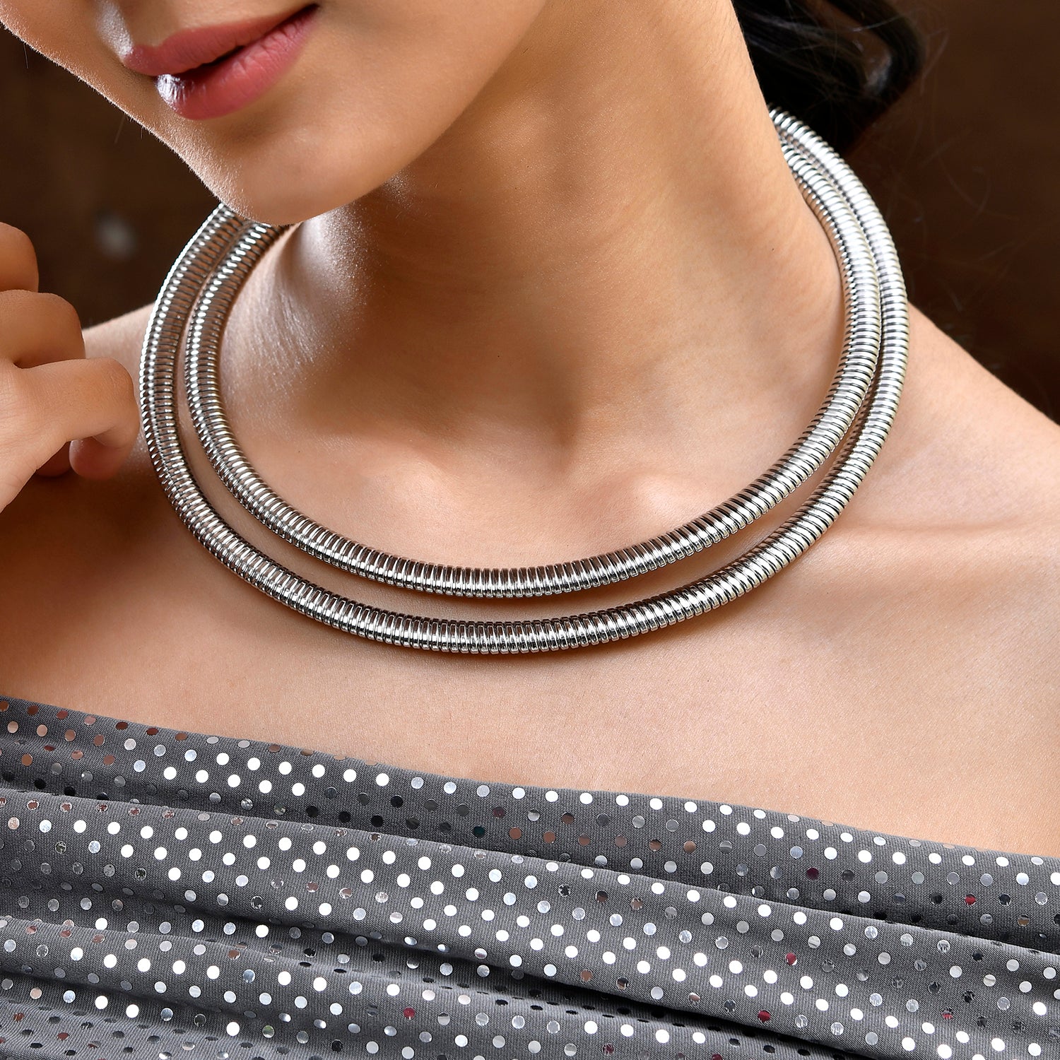 Timeless Sparkle Mystic Moonlight Layered Hasli Necklace - Image 2