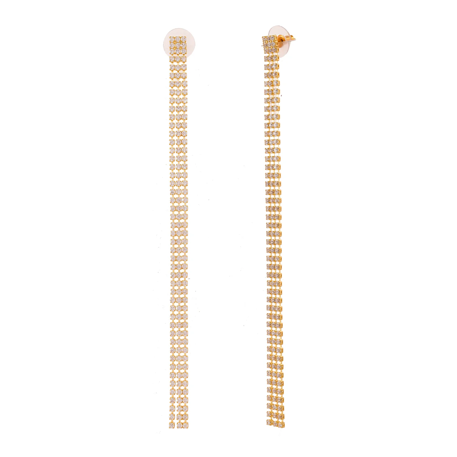 Timeless Sparkle Twinkling Cascade Long Rhinestone Gold Dangler Earrings - Image 3