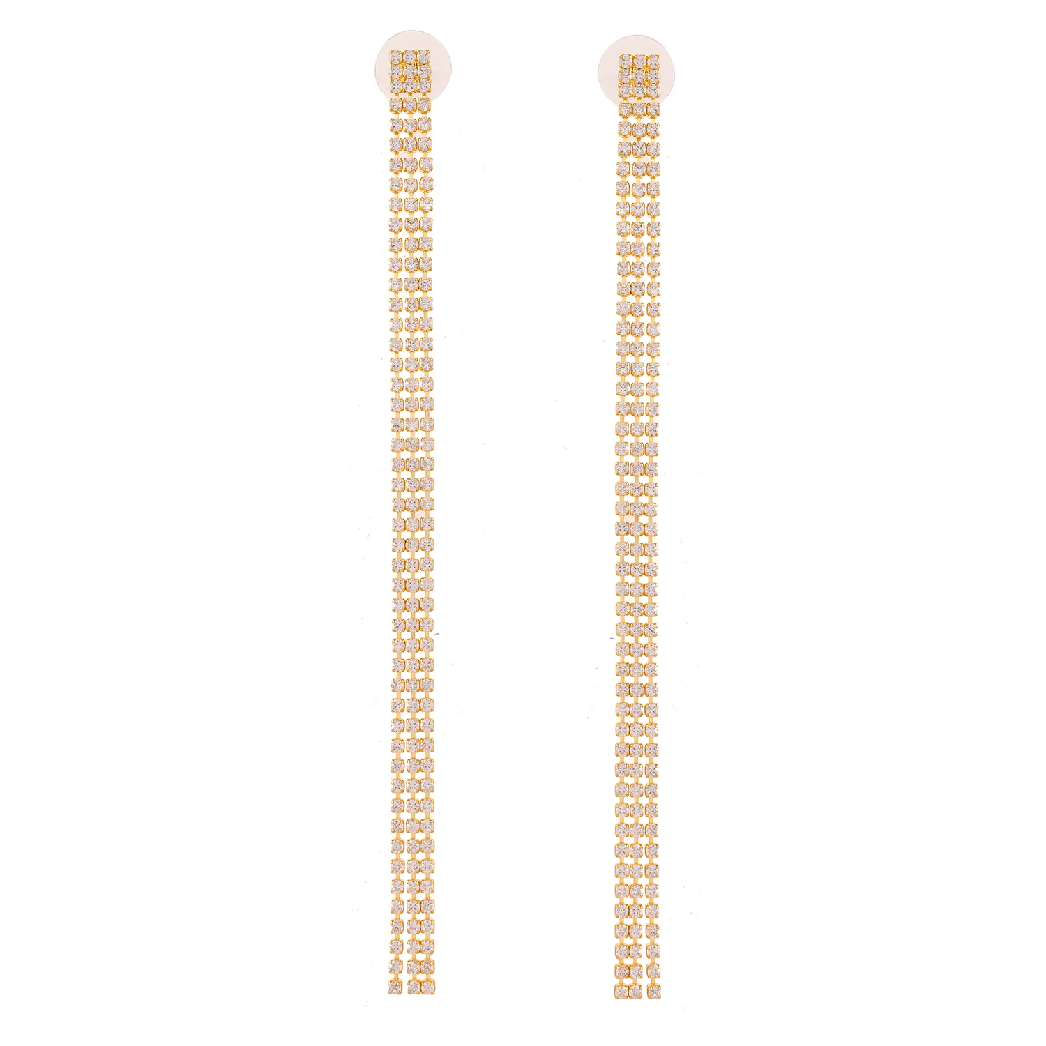 Timeless Sparkle Twinkling Cascade Long Rhinestone Gold Dangler Earrings - Image 4