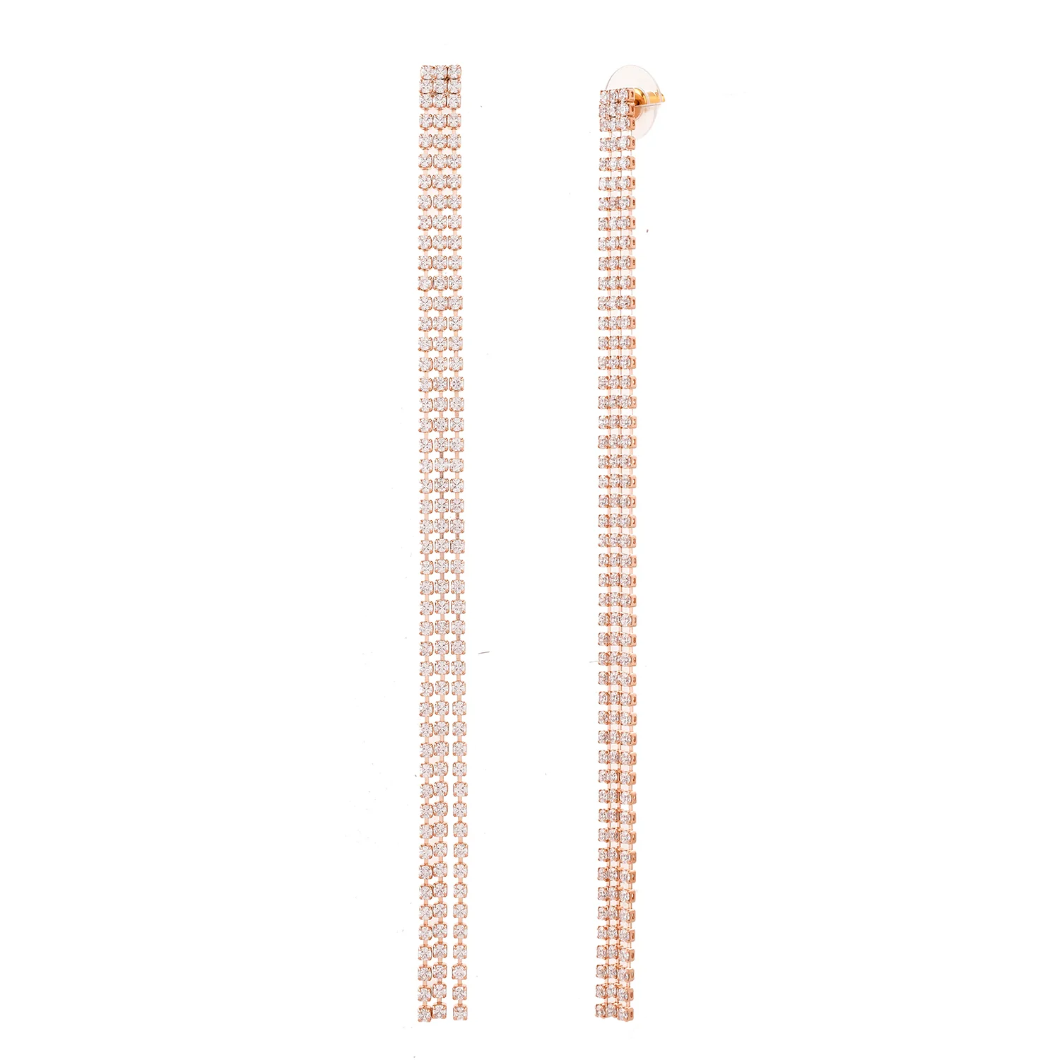 Timeless Sparkle Twinkling Cascade Rose Gold Long Rhinestone Dangler Earrings - Image 3