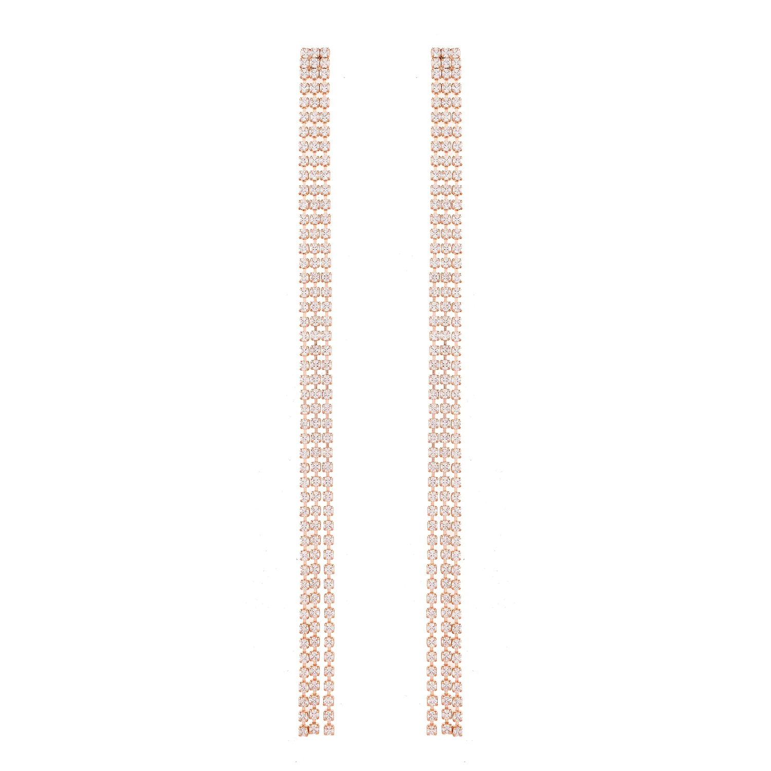 Timeless Sparkle Twinkling Cascade Rose Gold Long Rhinestone Dangler Earrings - Image 4