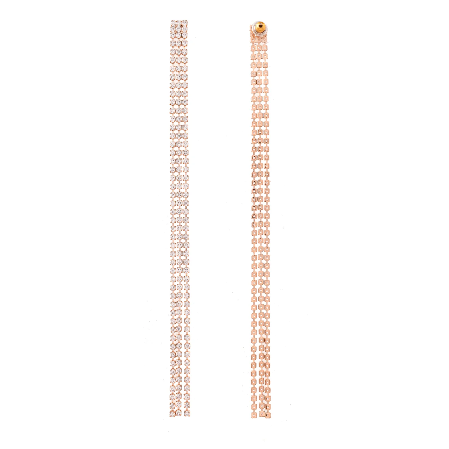 Timeless Sparkle Twinkling Cascade Rose Gold Long Rhinestone Dangler Earrings - Image 5