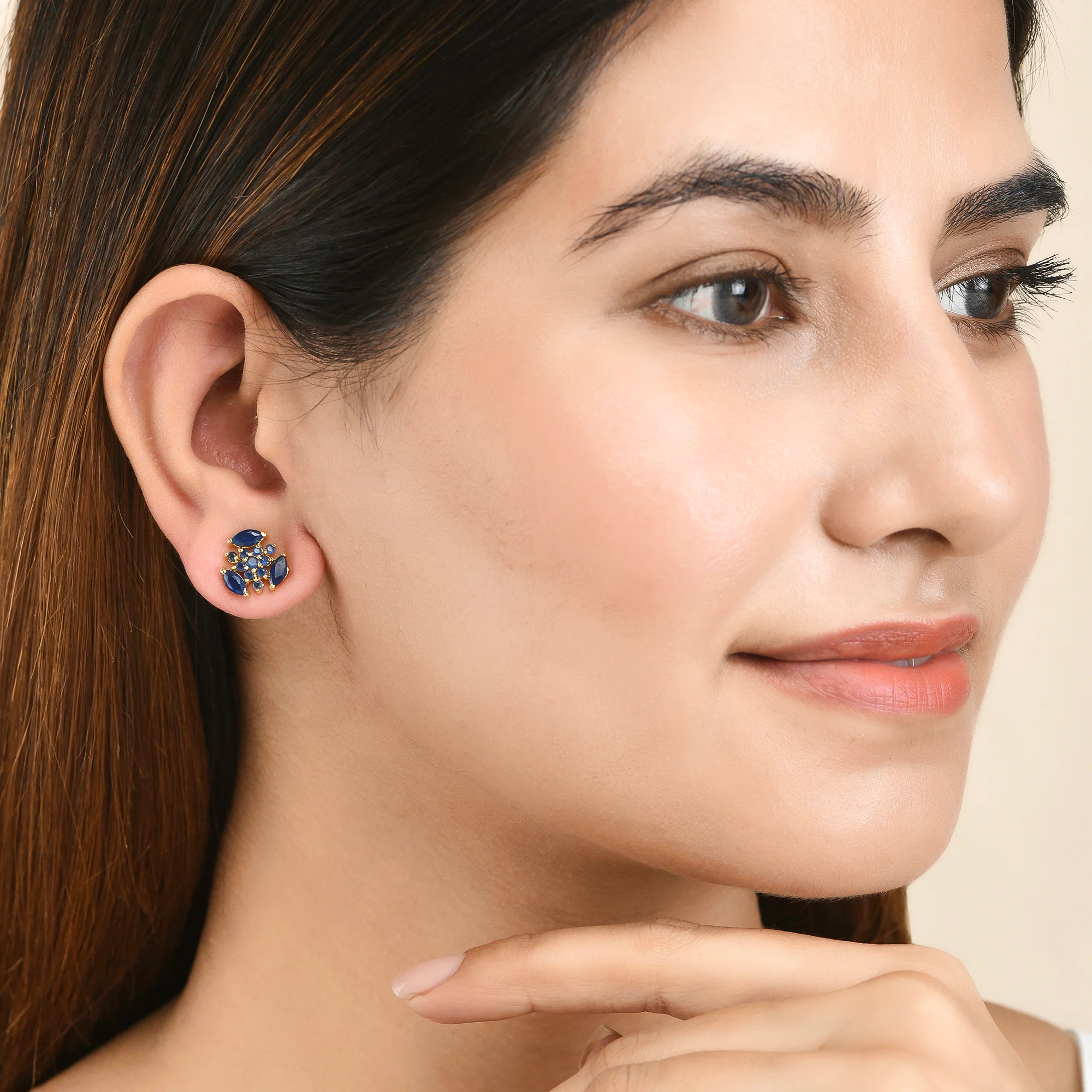 Tiny Blue Zirconia Gems Stud Earrings - Image 2