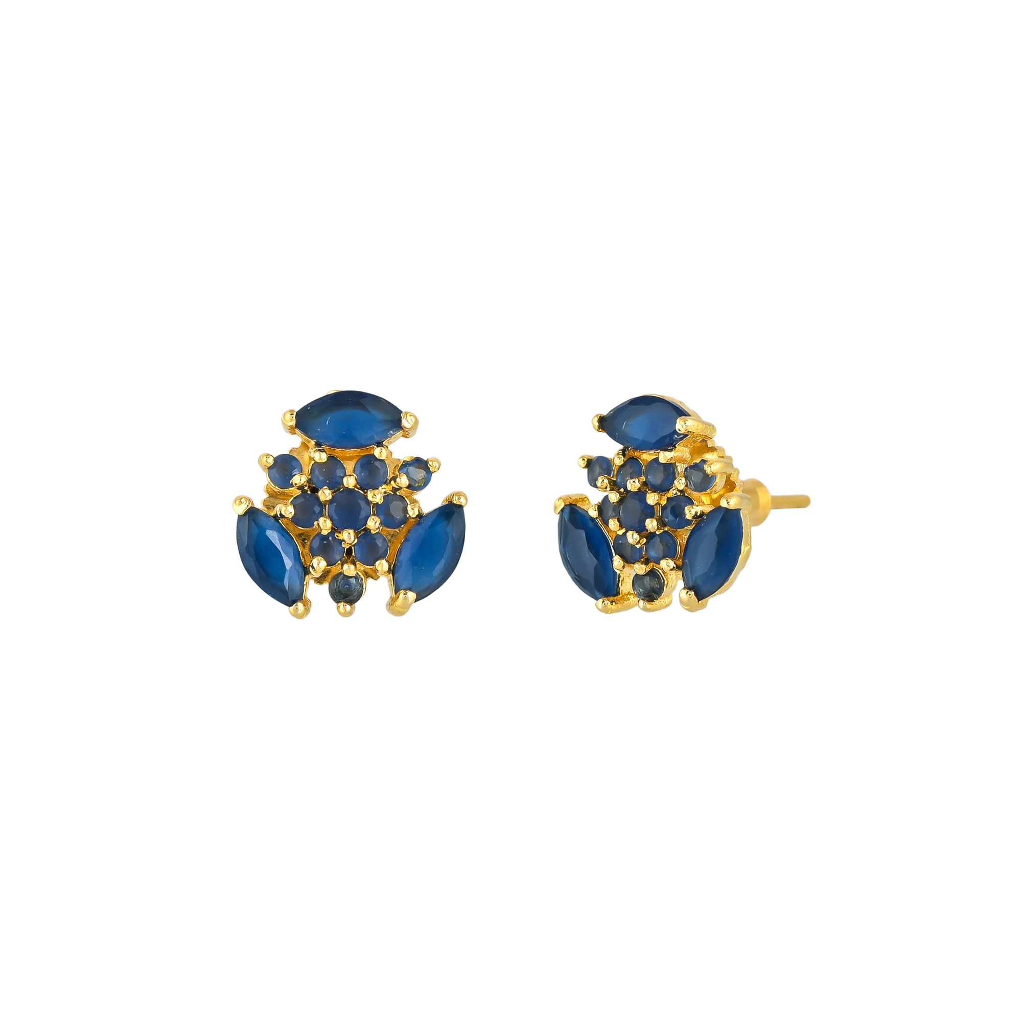 Tiny Blue Zirconia Gems Stud Earrings - Image 4
