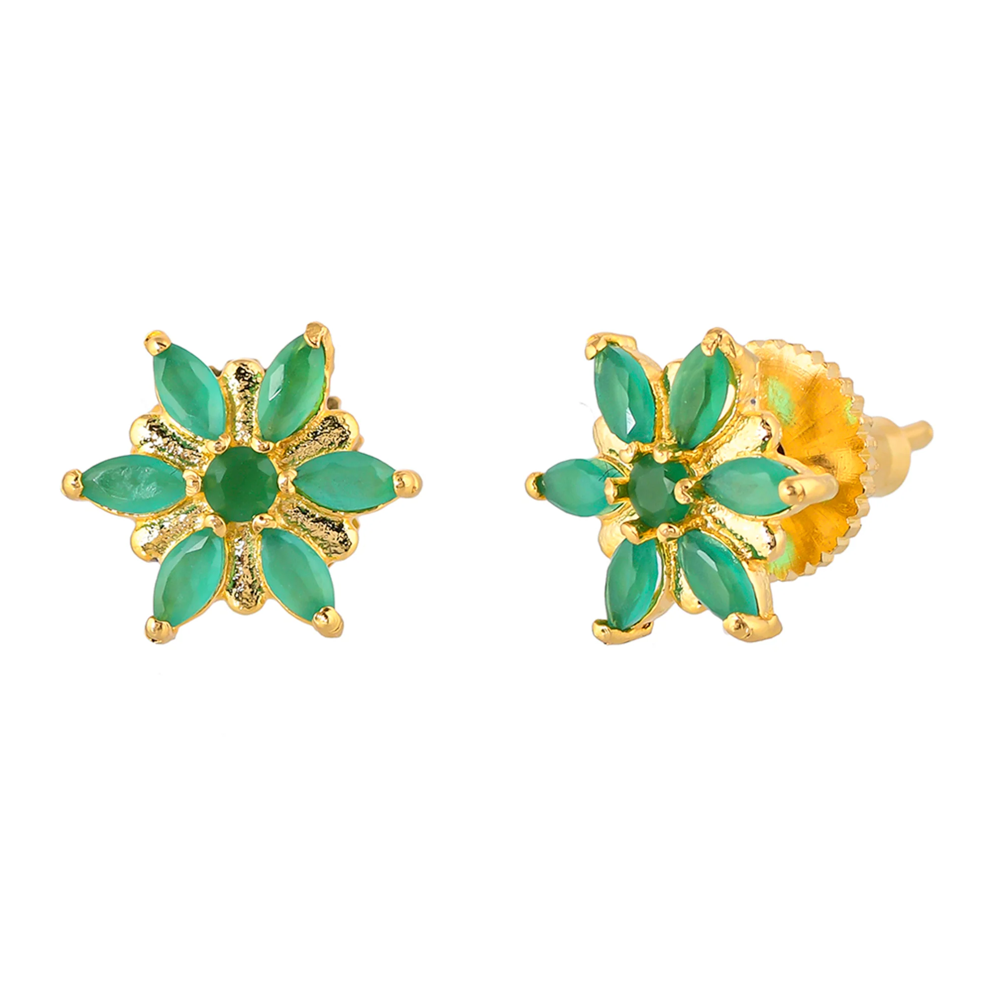 Tiny Floral Green CZ Adorned Stud Earrings - Image 4