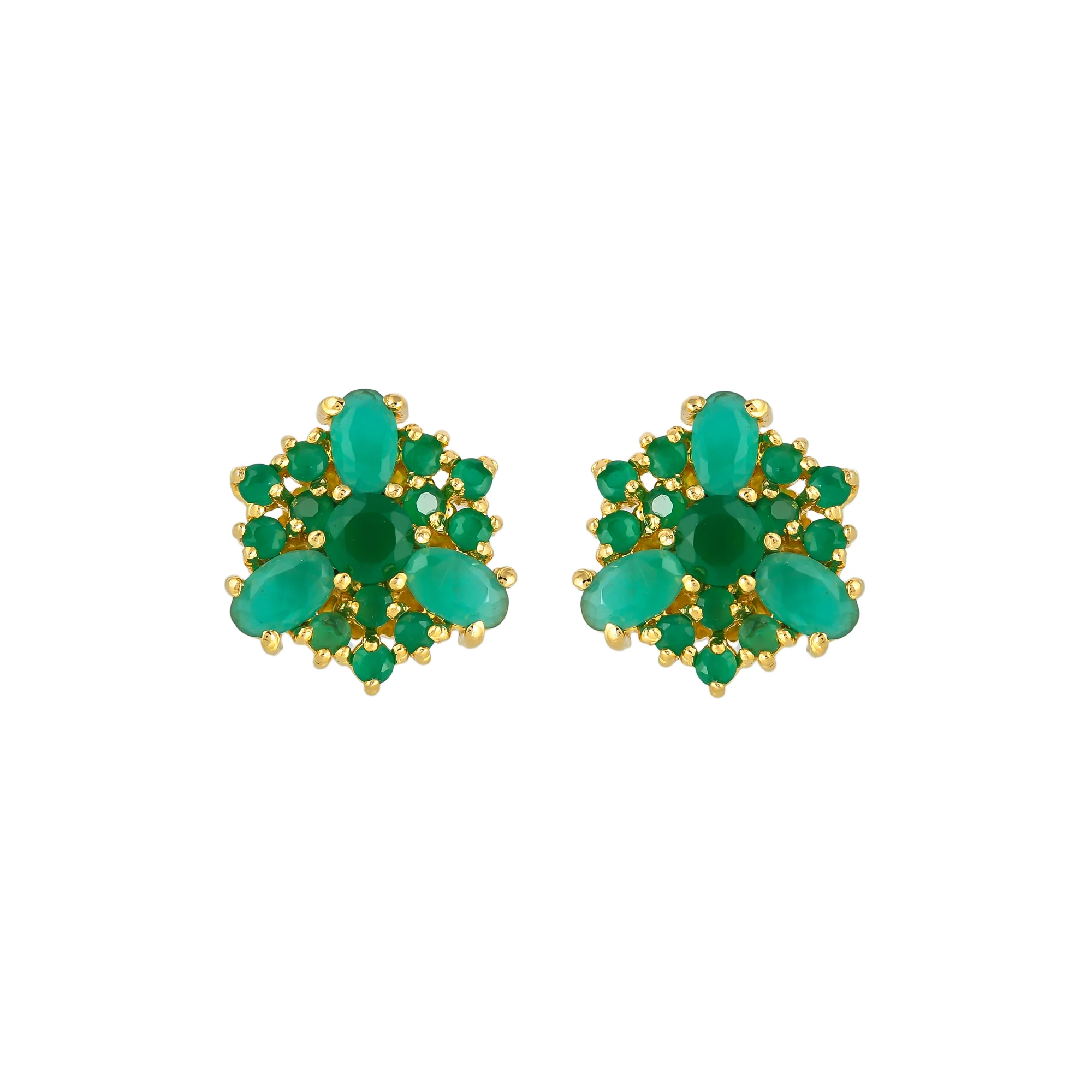 Tiny Green CZ Gems Round Stud Earrings - Image 3