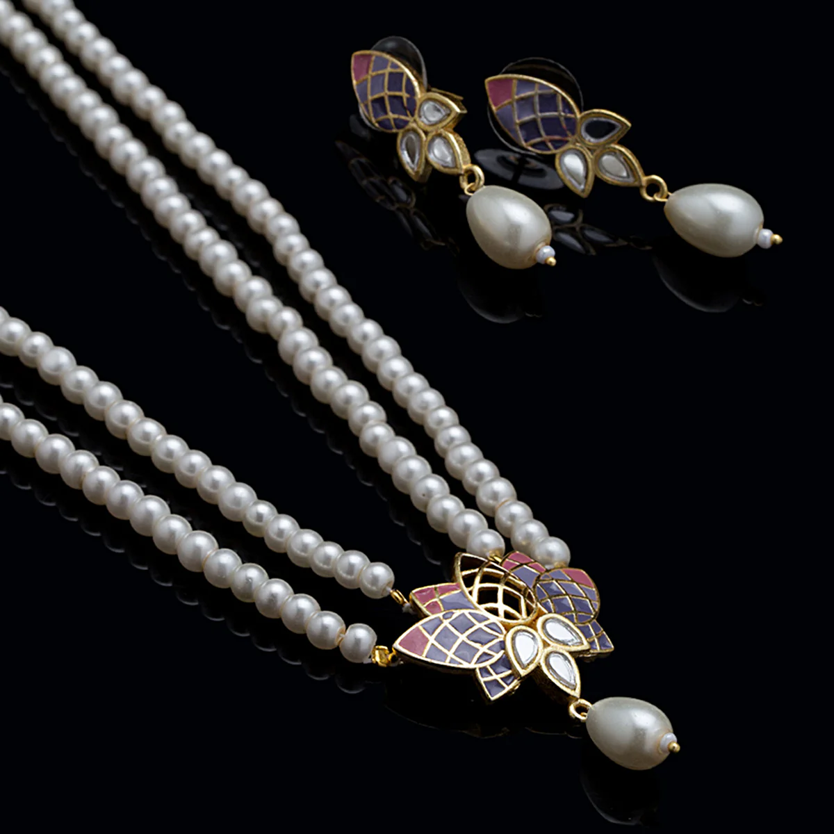 Tiny Lotus Brass Ombre Necklace Set