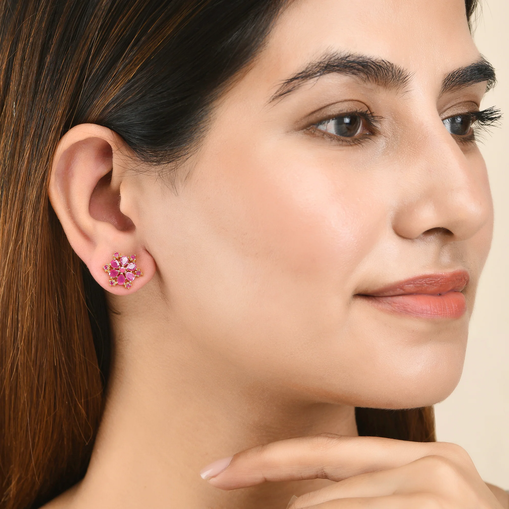 Tiny Pink Round Cut CZ Stud Earrings - Image 2
