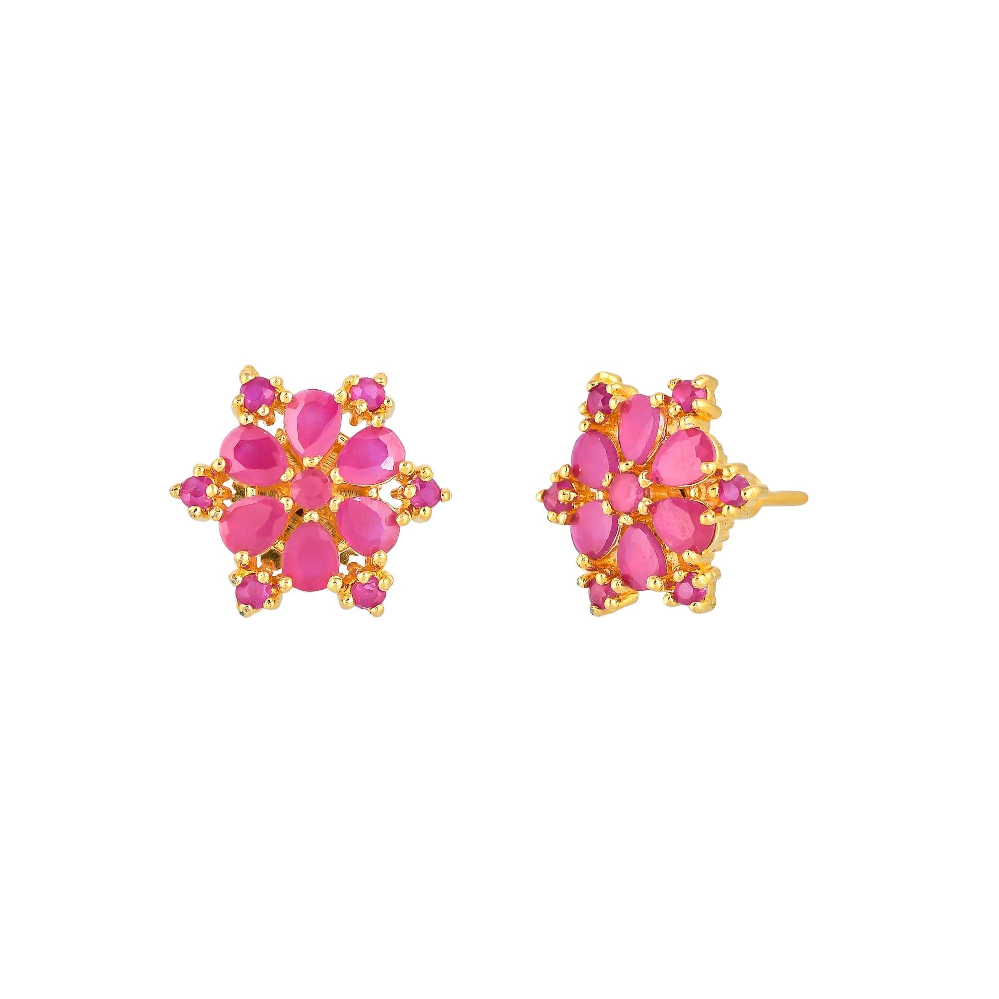 Tiny Pink Round Cut CZ Stud Earrings - Image 4