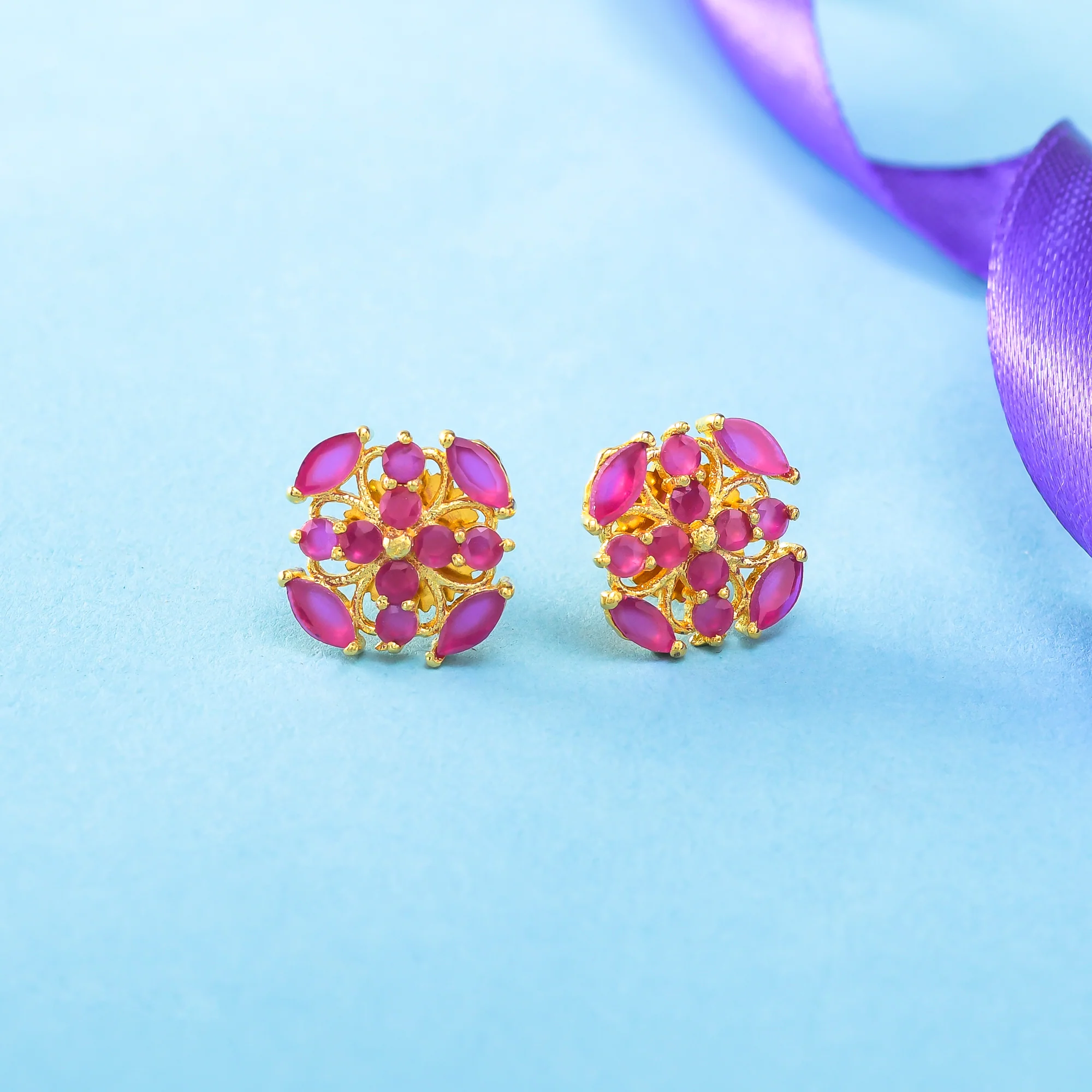 Tiny Pink Zirconia Adorned Stud Earrings