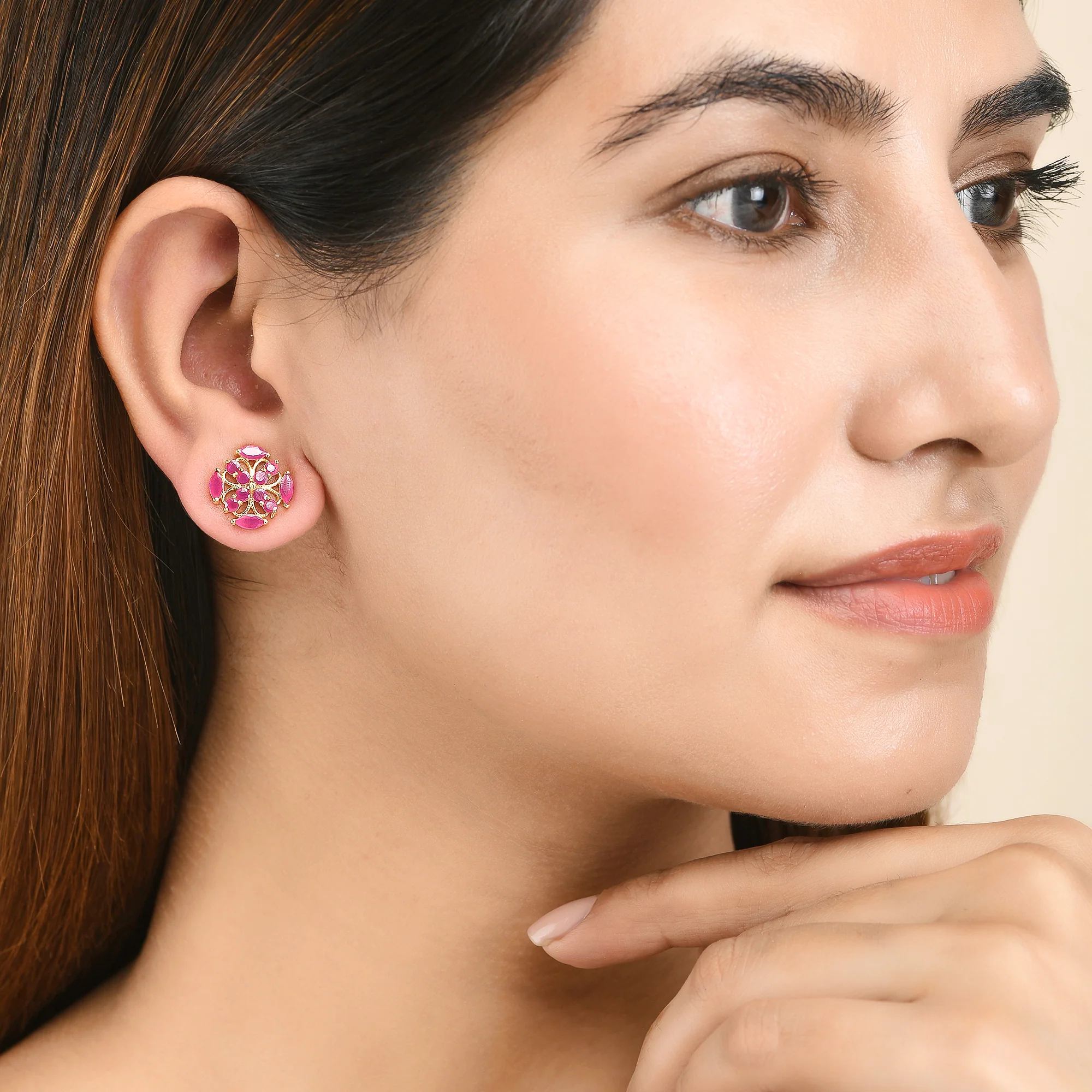 Tiny Pink Zirconia Adorned Stud Earrings - Image 2
