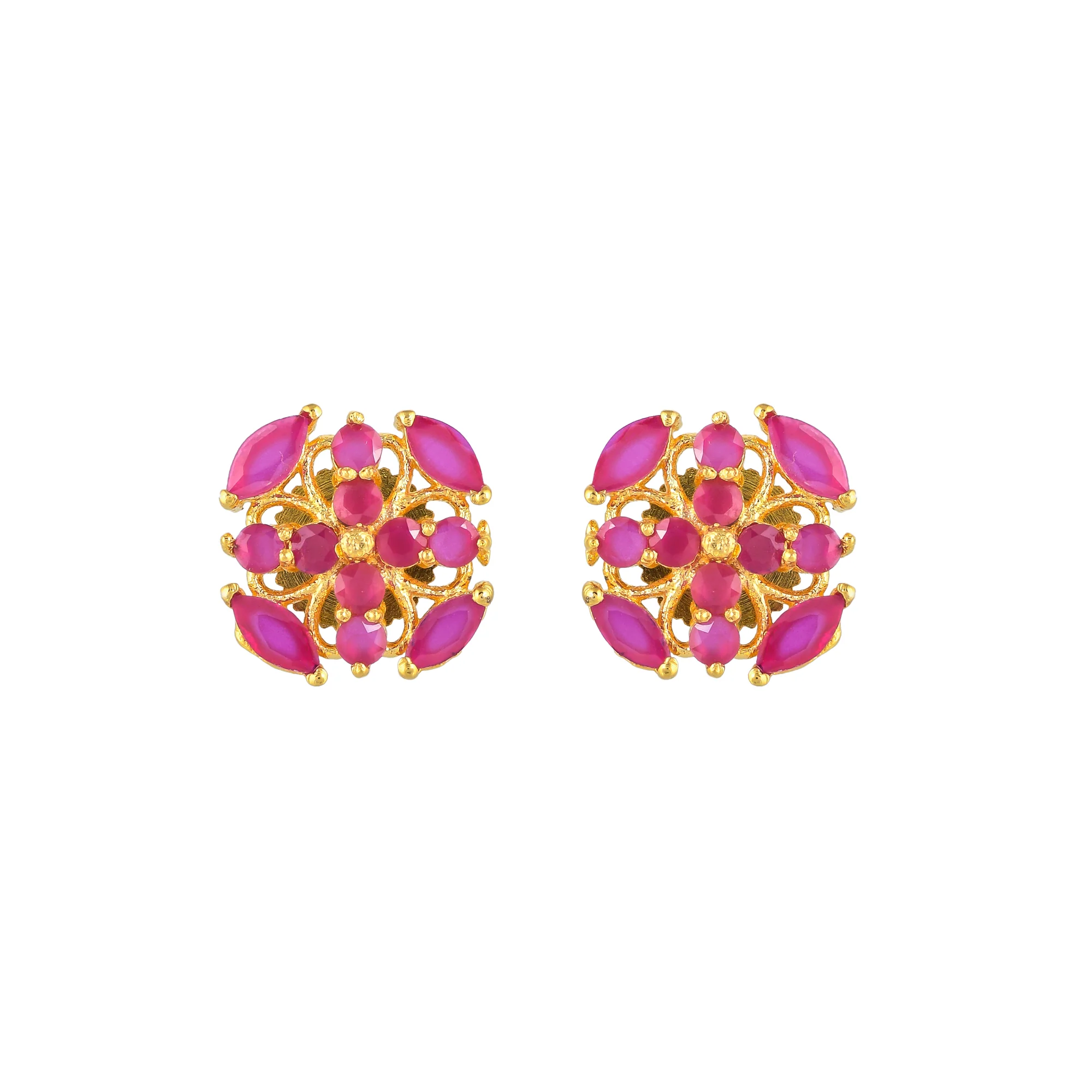 Tiny Pink Zirconia Adorned Stud Earrings - Image 3