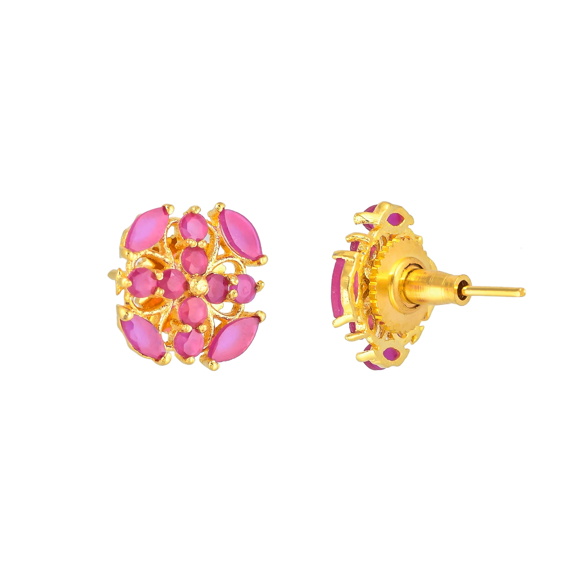 Tiny Pink Zirconia Adorned Stud Earrings - Image 5
