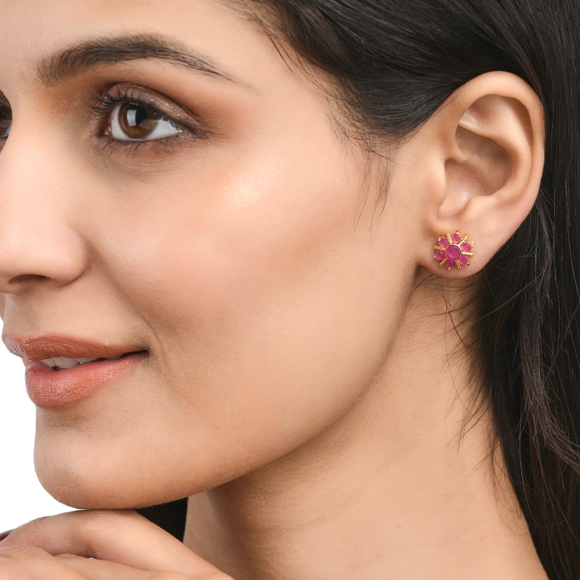 Tiny Pink Zirconia Gemstones Stud Earrings - Image 2