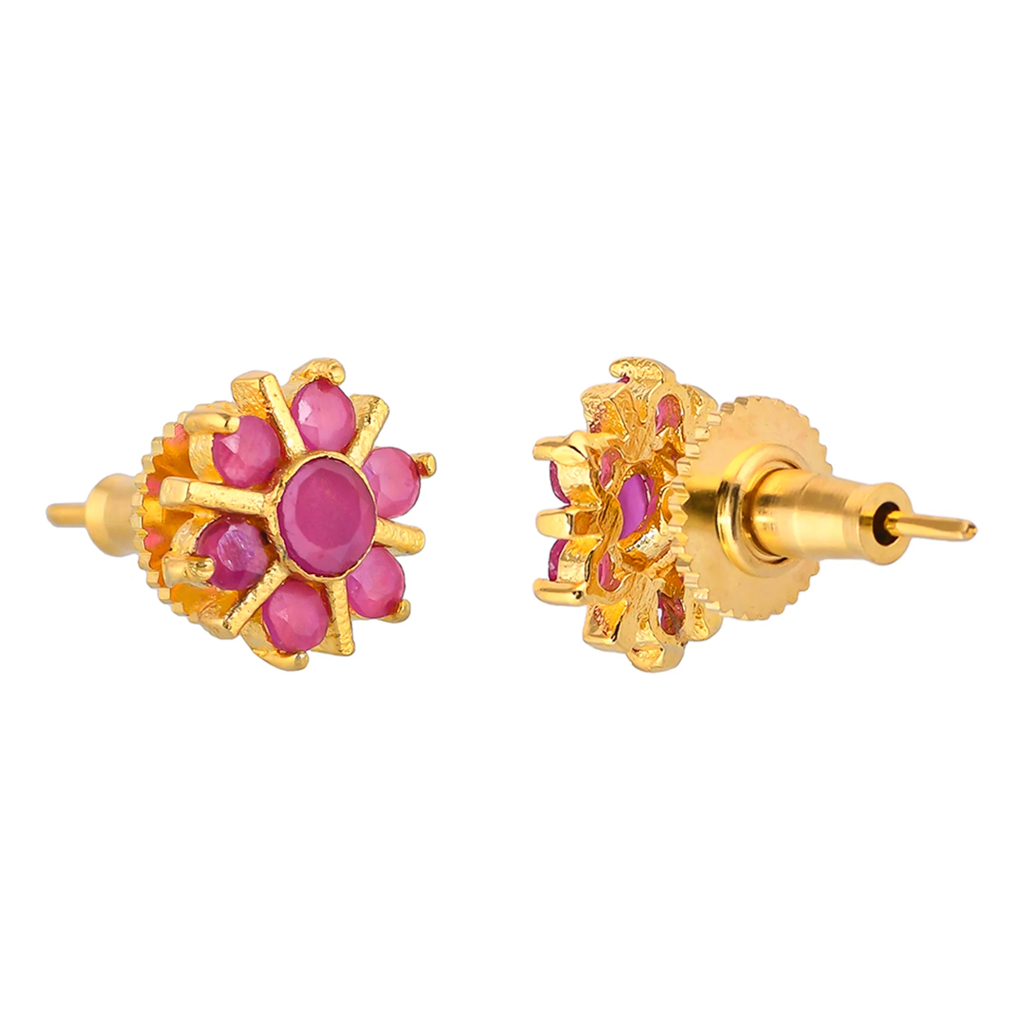 Tiny Pink Zirconia Gemstones Stud Earrings - Image 5