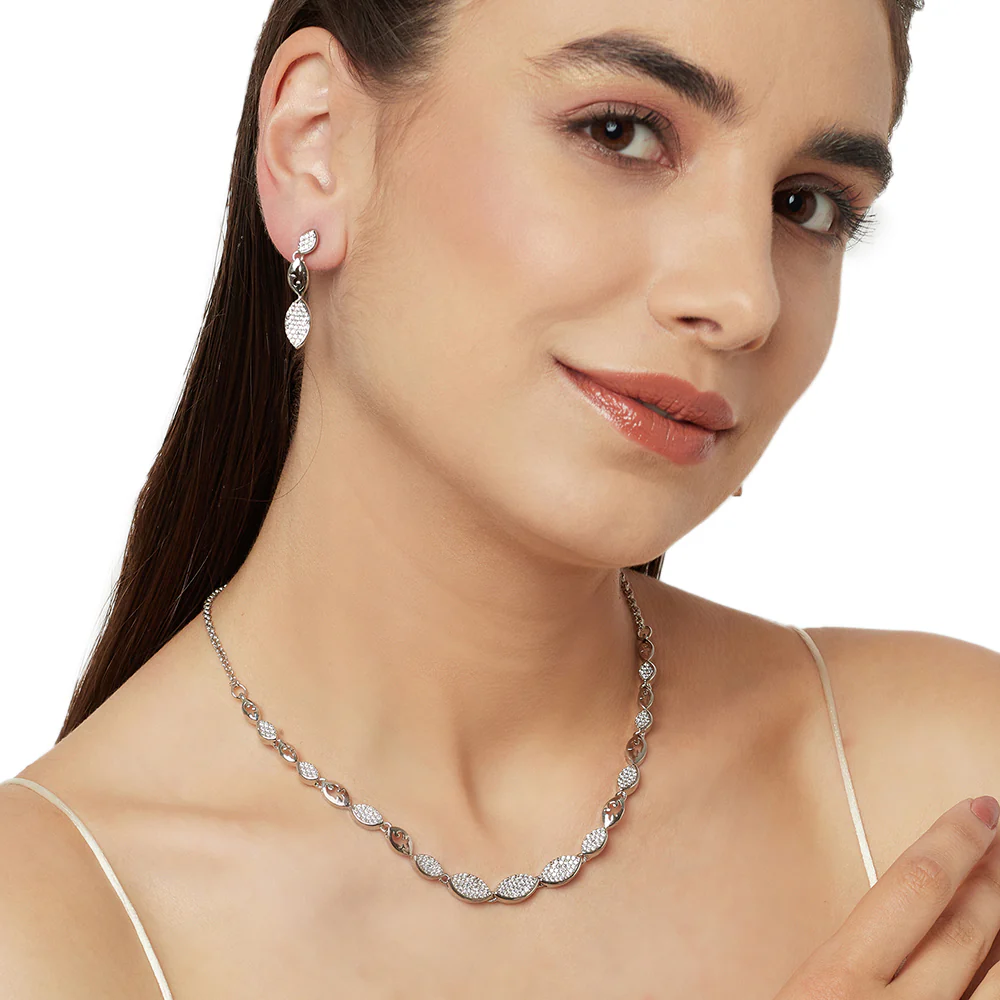 Tiny Round Cut Zircons Silver Plated Brass Jewellery Set - Image 2