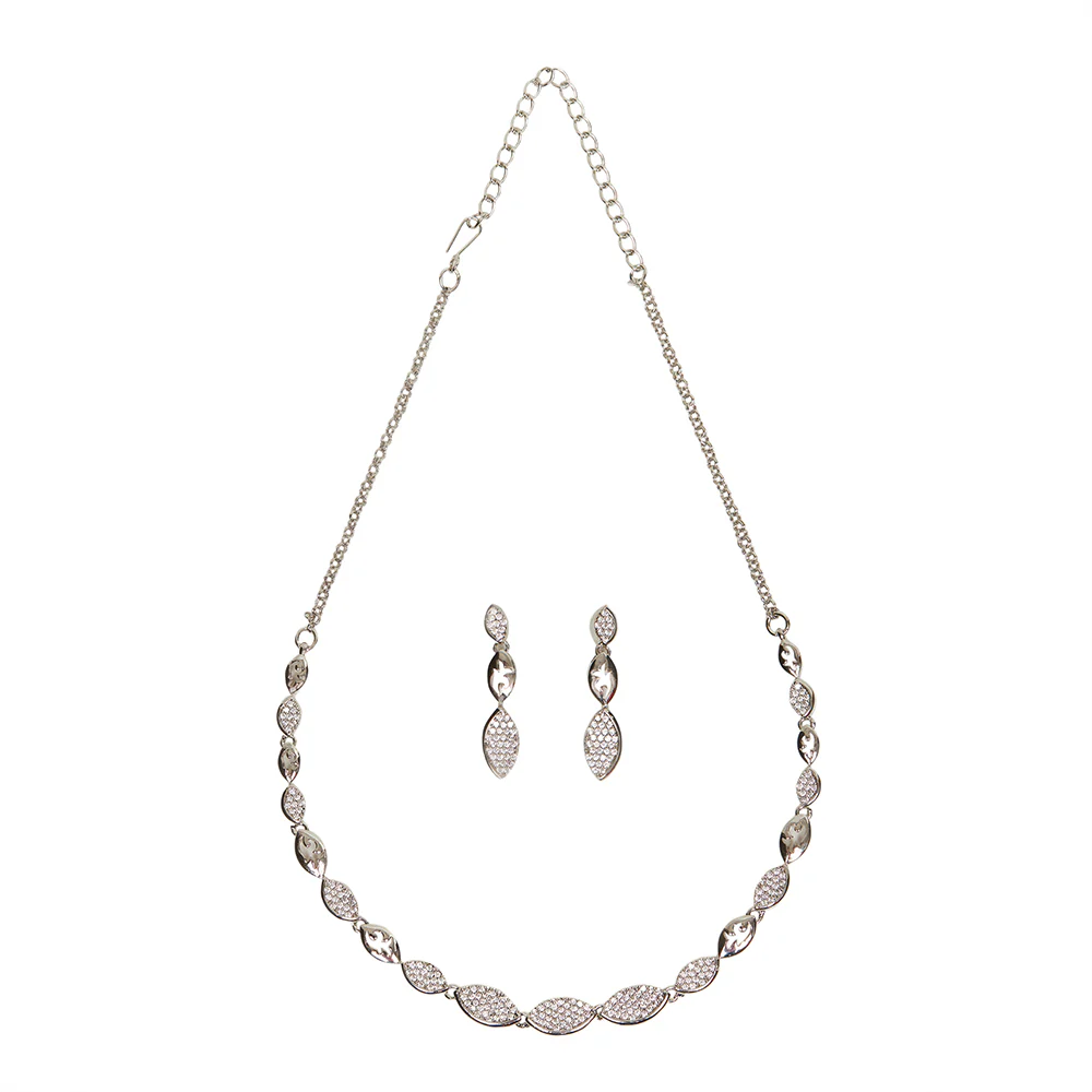Tiny Round Cut Zircons Silver Plated Brass Jewellery Set - Image 3