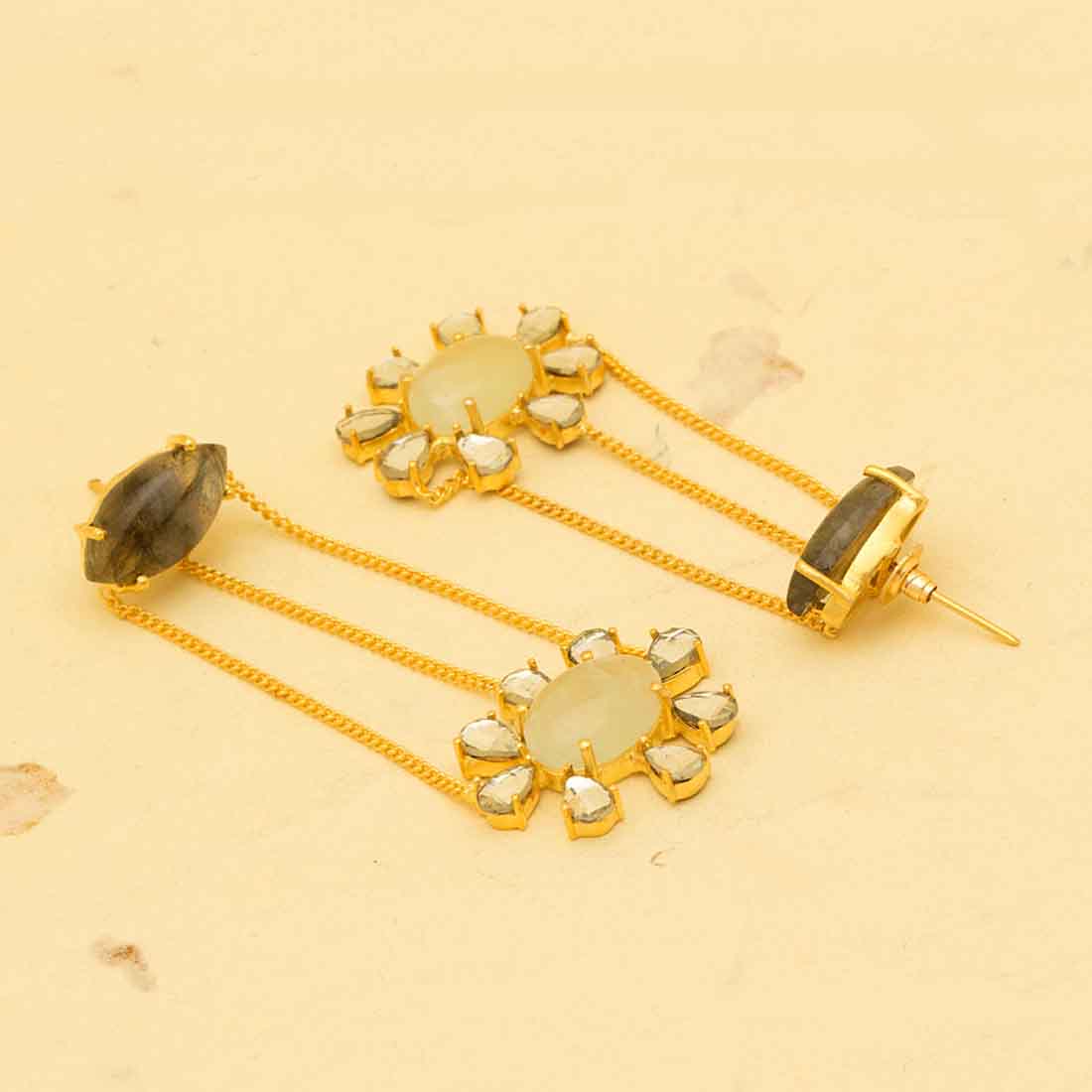 Traditional Black Stones Studded Gold Tone Danglers