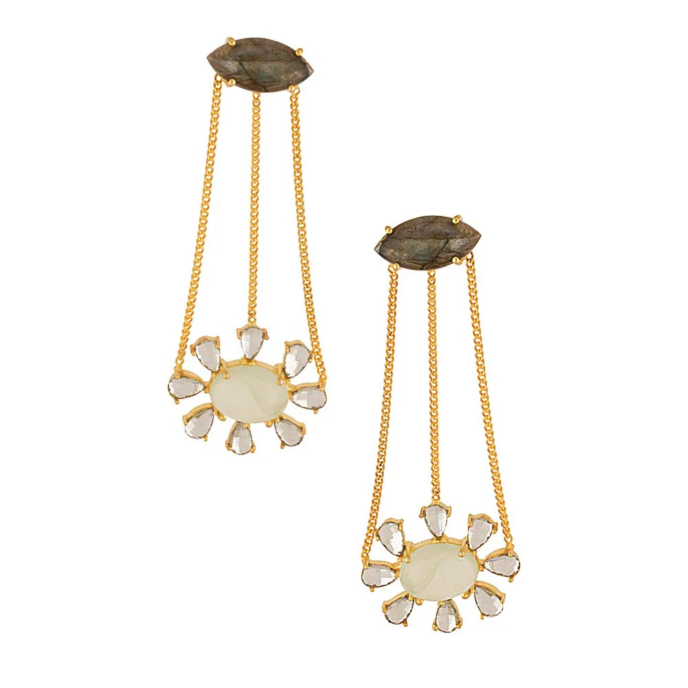 Traditional Black Stones Studded Gold Tone Danglers - Image 3