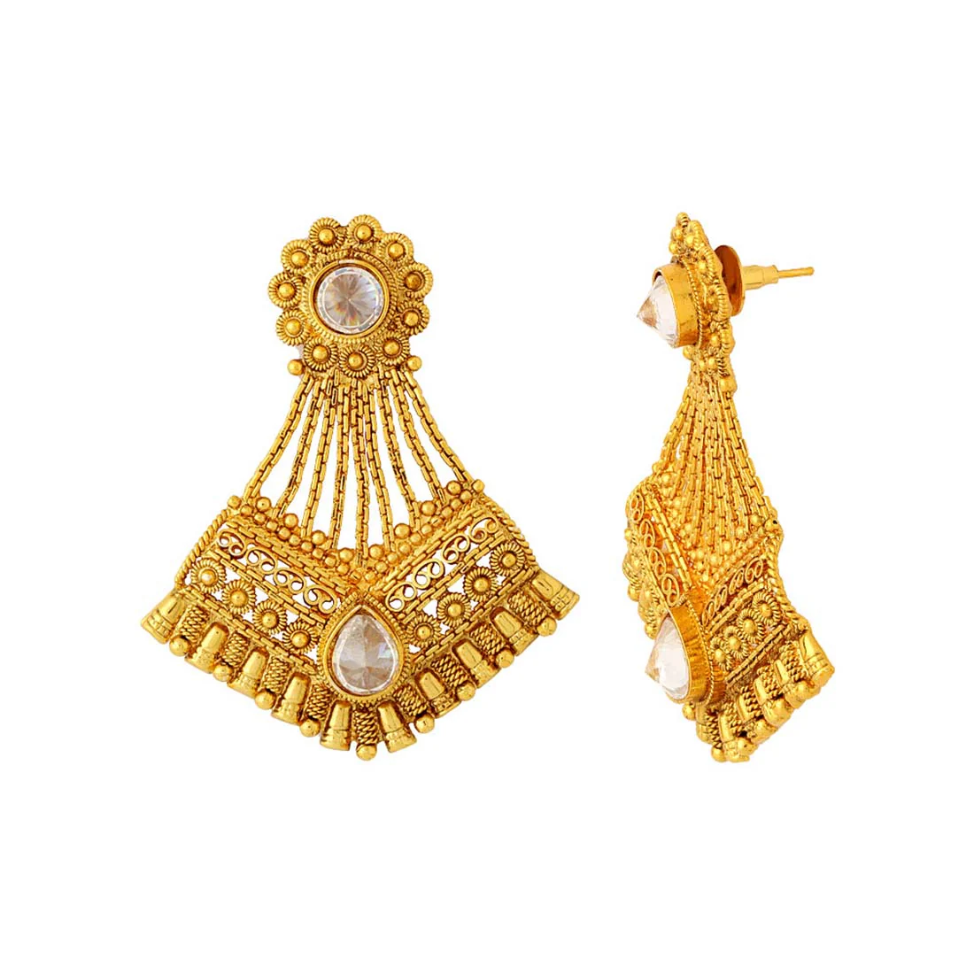 Traditional Designer Earrings with Shiny Stones - Image 4