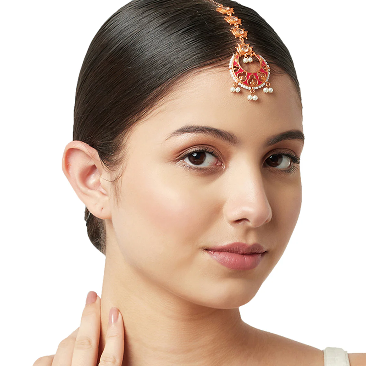 Traditional Dye Gold Plated Brass Maang Tika - Image 2