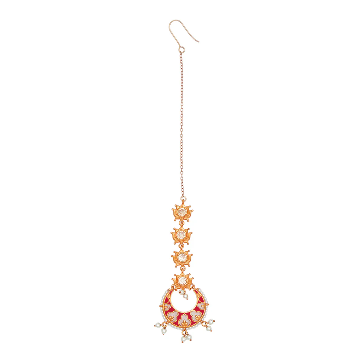 Traditional Dye Gold Plated Brass Maang Tika - Image 3