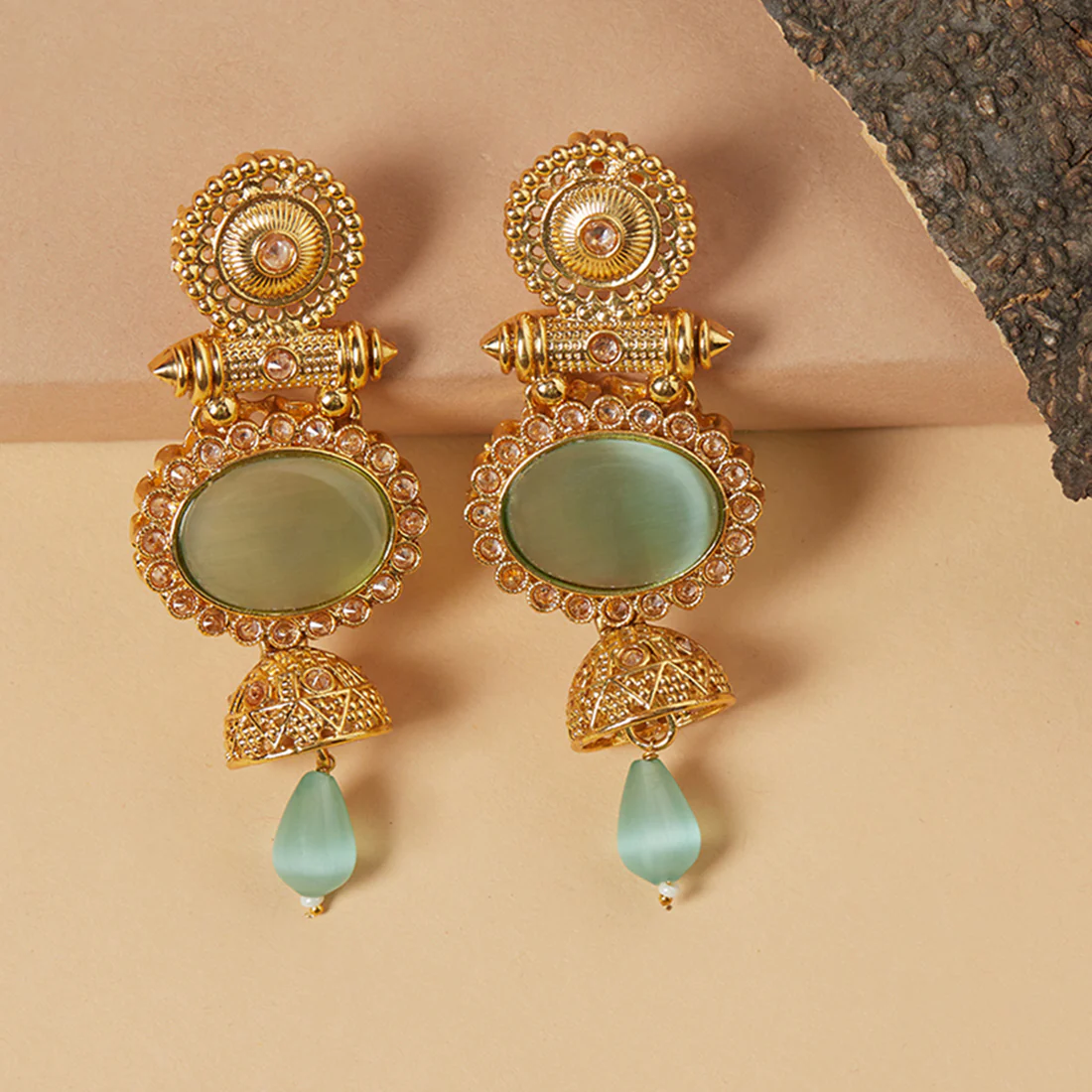 Gold Oppulence Traditional Gold Plated Earrings with Blue Stones