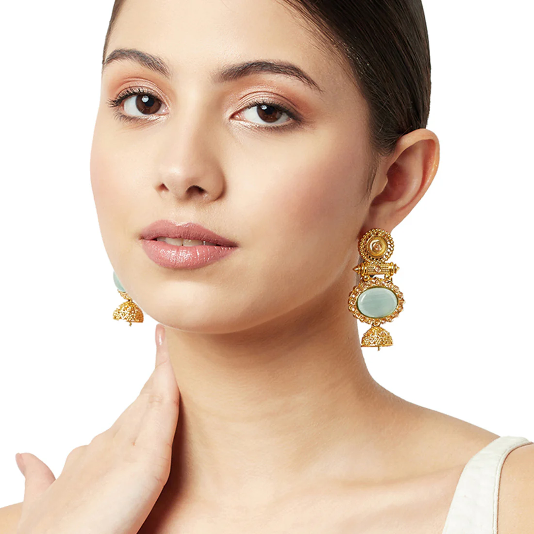 Gold Oppulence Traditional Gold Plated Earrings with Blue Stones - Image 2