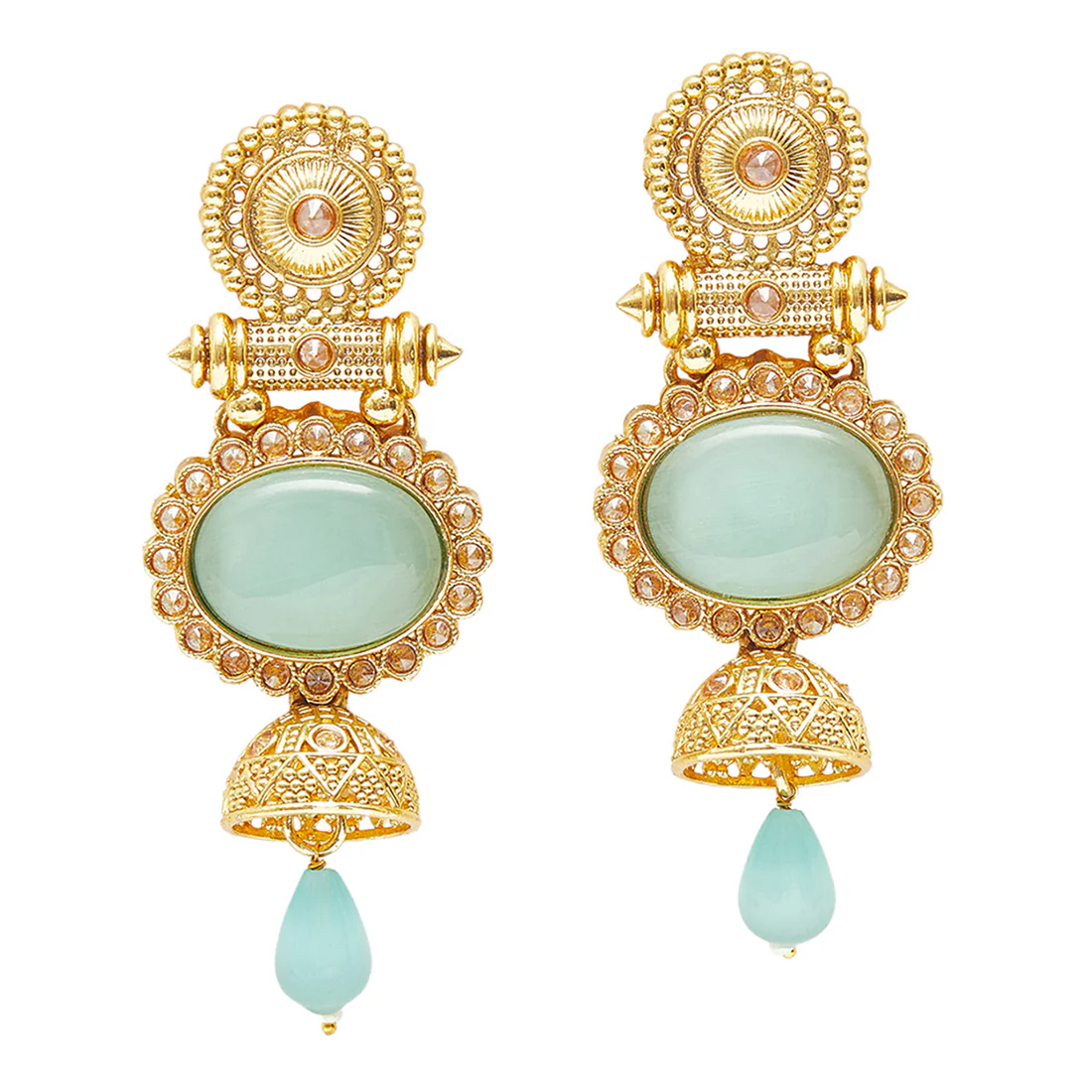 Gold Oppulence Traditional Gold Plated Earrings with Blue Stones - Image 3