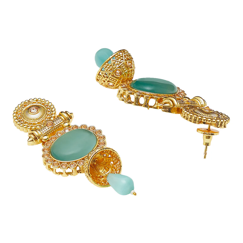 Gold Oppulence Traditional Gold Plated Earrings with Blue Stones - Image 4
