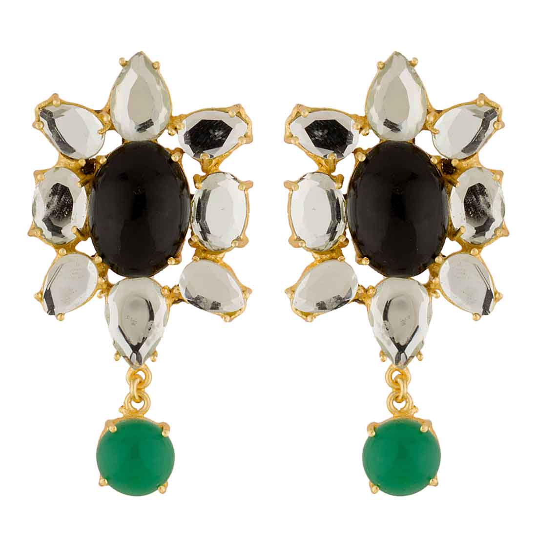 Traditional Multicolor Stones Studded Gold Tone Earrings - Image 3