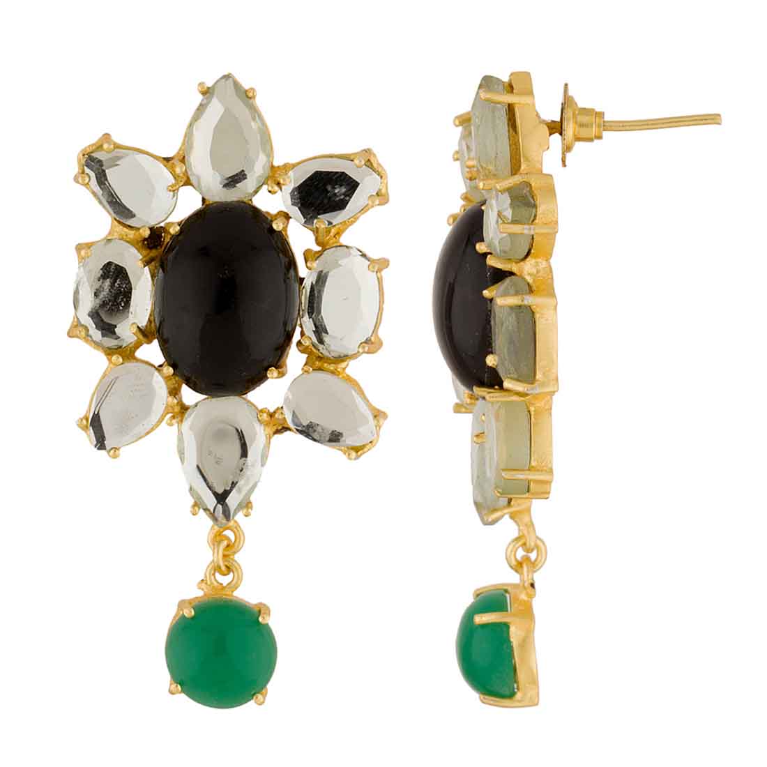 Traditional Multicolor Stones Studded Gold Tone Earrings - Image 4