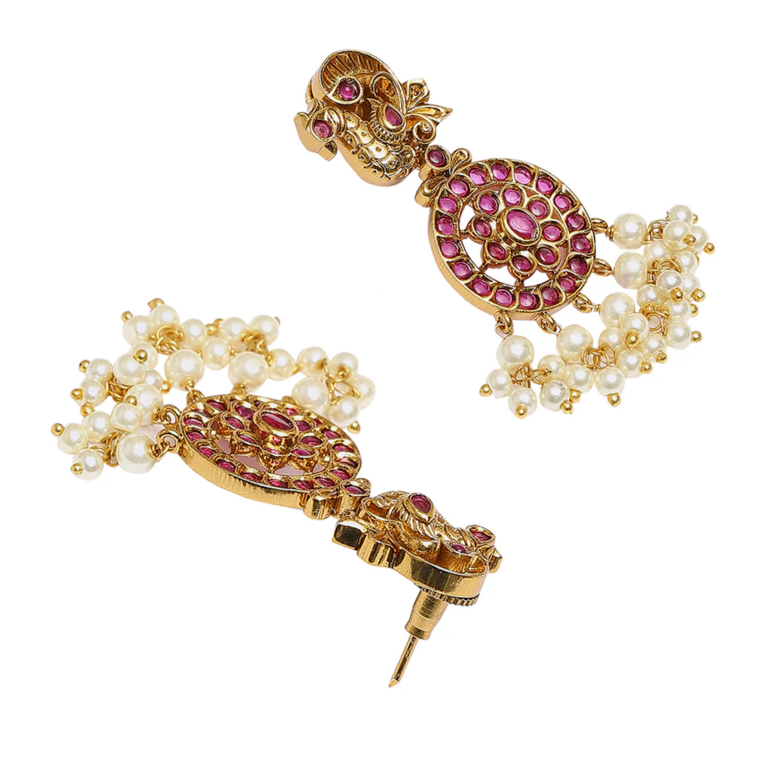Traditional Peacock Motifs Faux Pearls and Zircons Gold Plated Brass Jewellery Set - Image 5