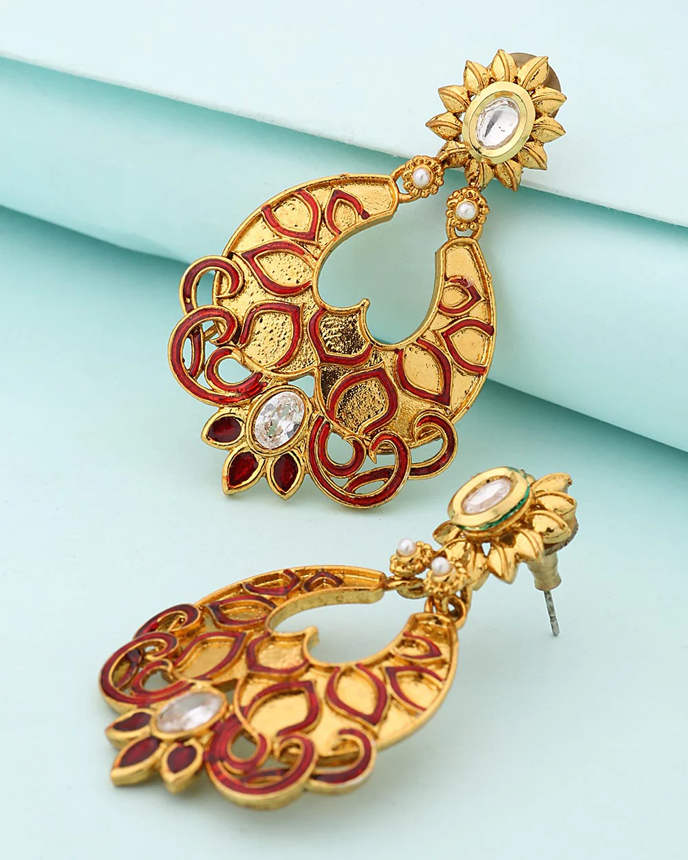 Traditional Red Enamel Designer Dangler Earrings