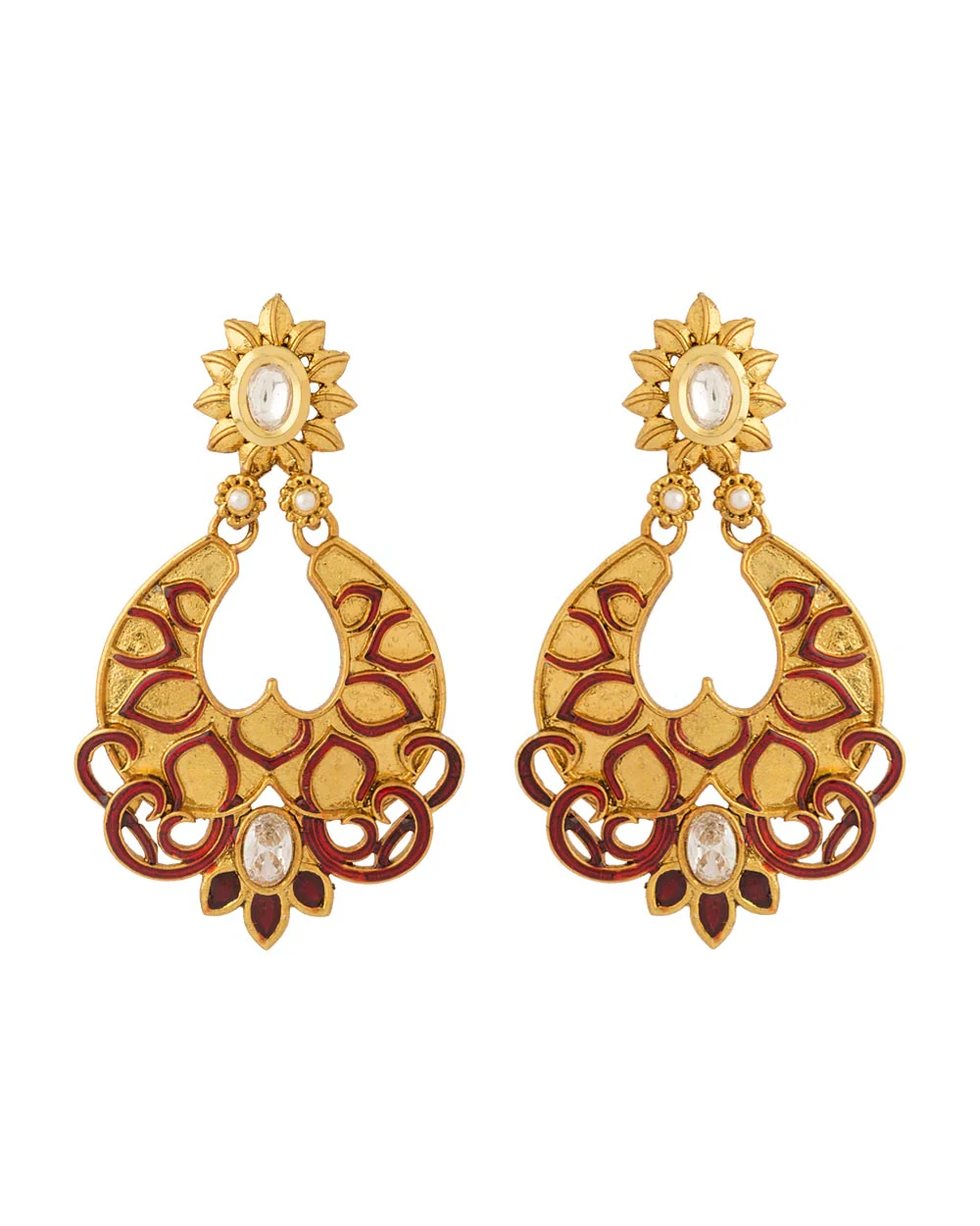 Traditional Red Enamel Designer Dangler Earrings - Image 2