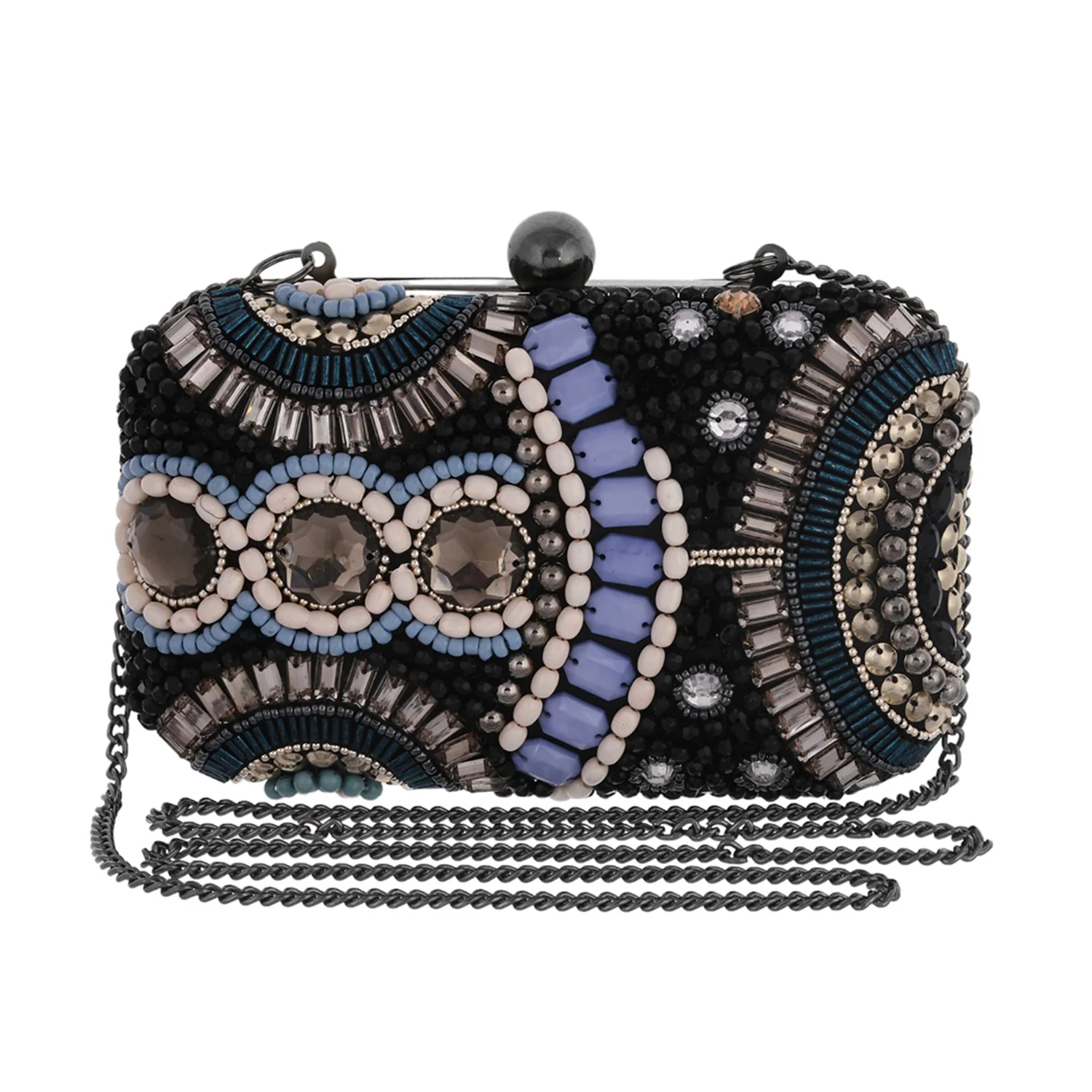 Trendy Bags Black Coloured Stones Clutch - Image 4