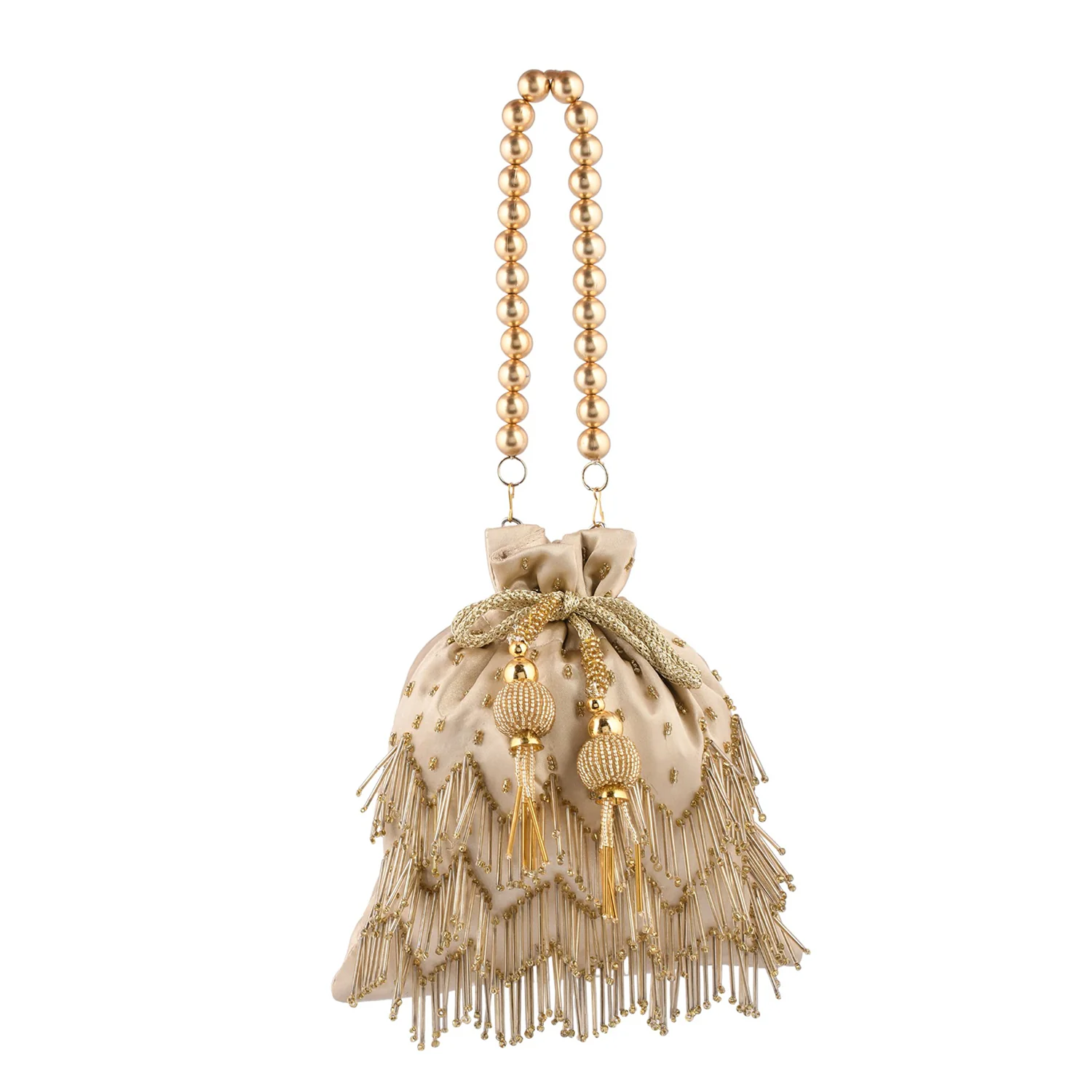 Trendy Bags Golden Beads Embellished Tasseled Potli - Image 4