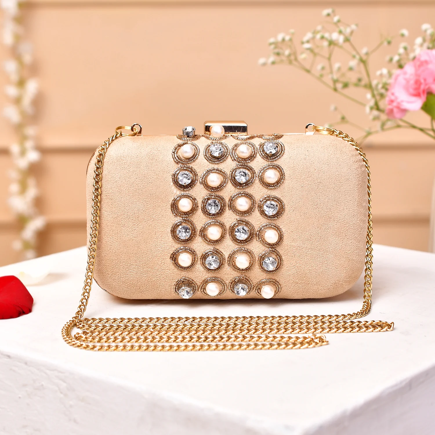 Trendy Bags Grey Gems Studded Clutch