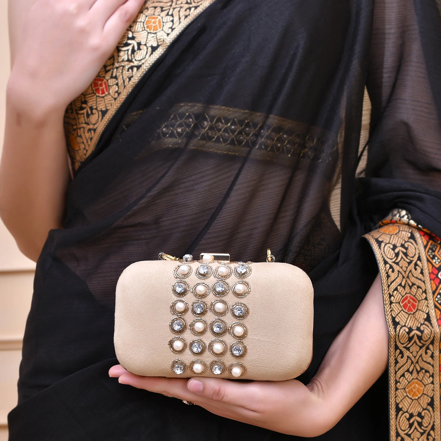 Trendy Bags Grey Gems Studded Clutch - Image 3