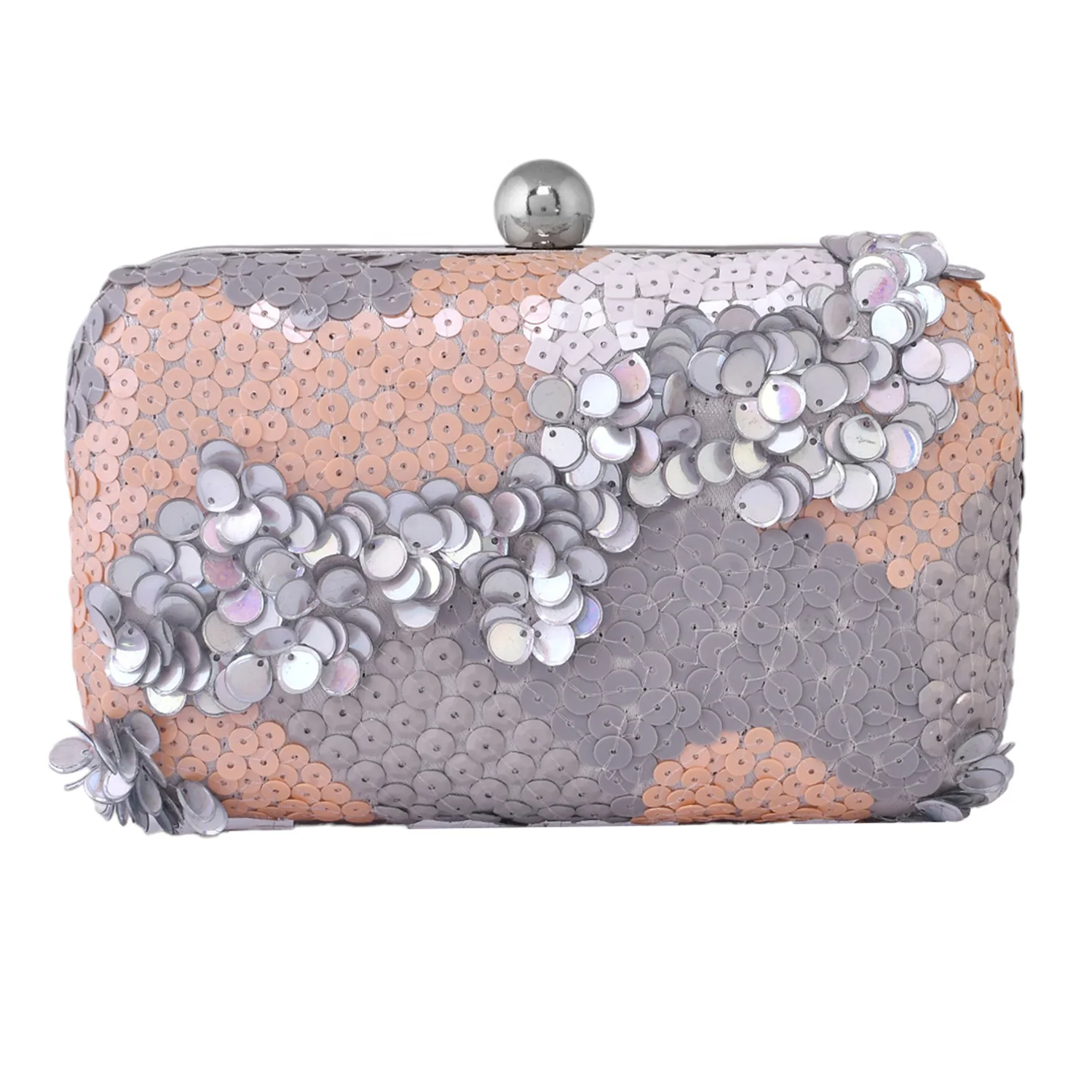 Trendy Bags Grey Sequins and Gems Clutch - Image 5